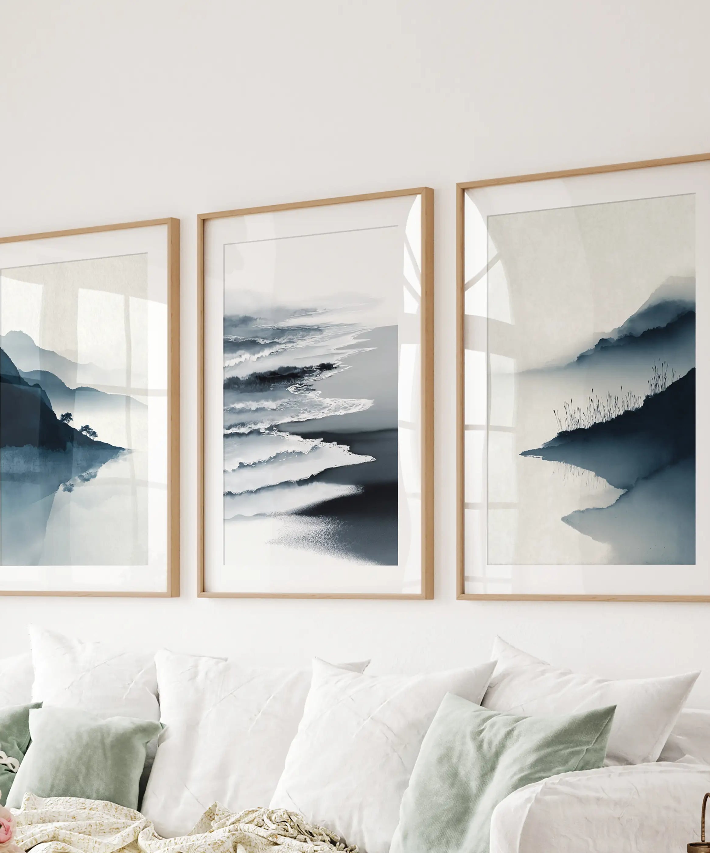 Minimalist Mountain Lake Set of 3. Modern Landscape Prints