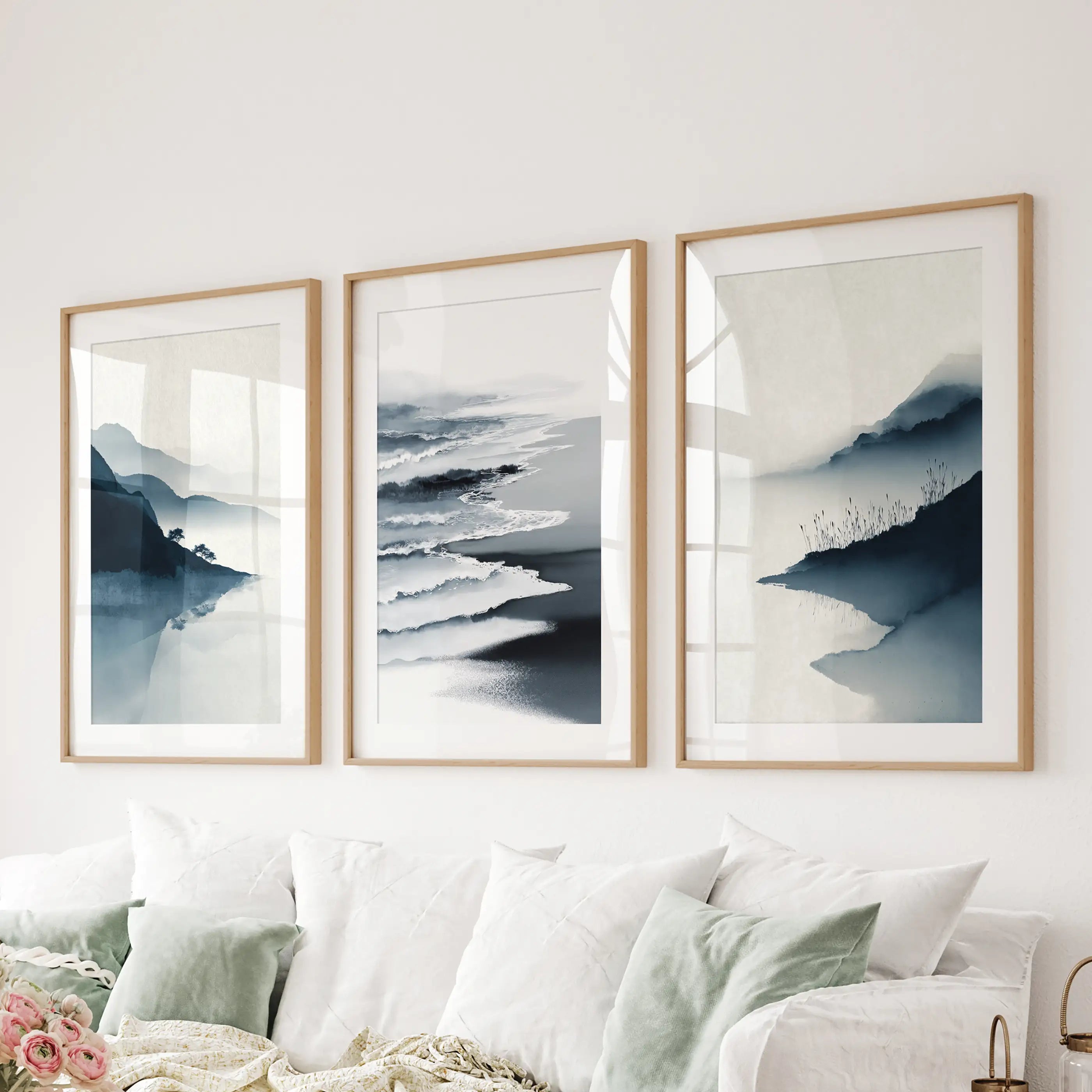 Minimalist Mountain Lake Set of 3. Modern Landscape Prints