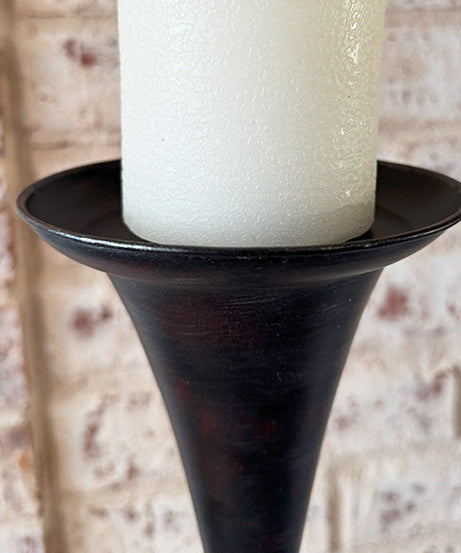 Große, ausgestellte Kerzenhalter aus schwarzem Eisen, 3er-Set