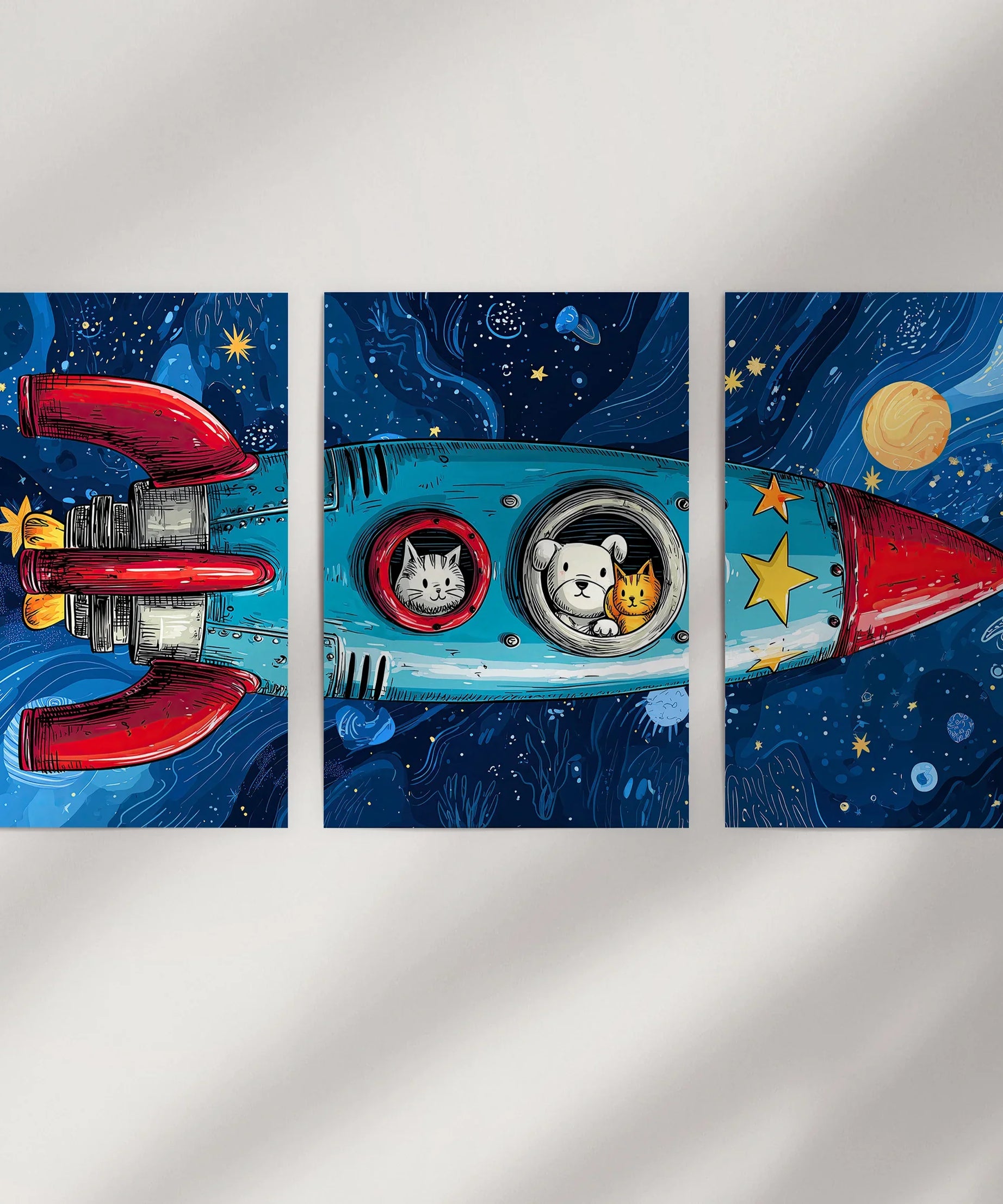 Outer Space Kids Wall Art. Rocket and Stars Nursery Prints