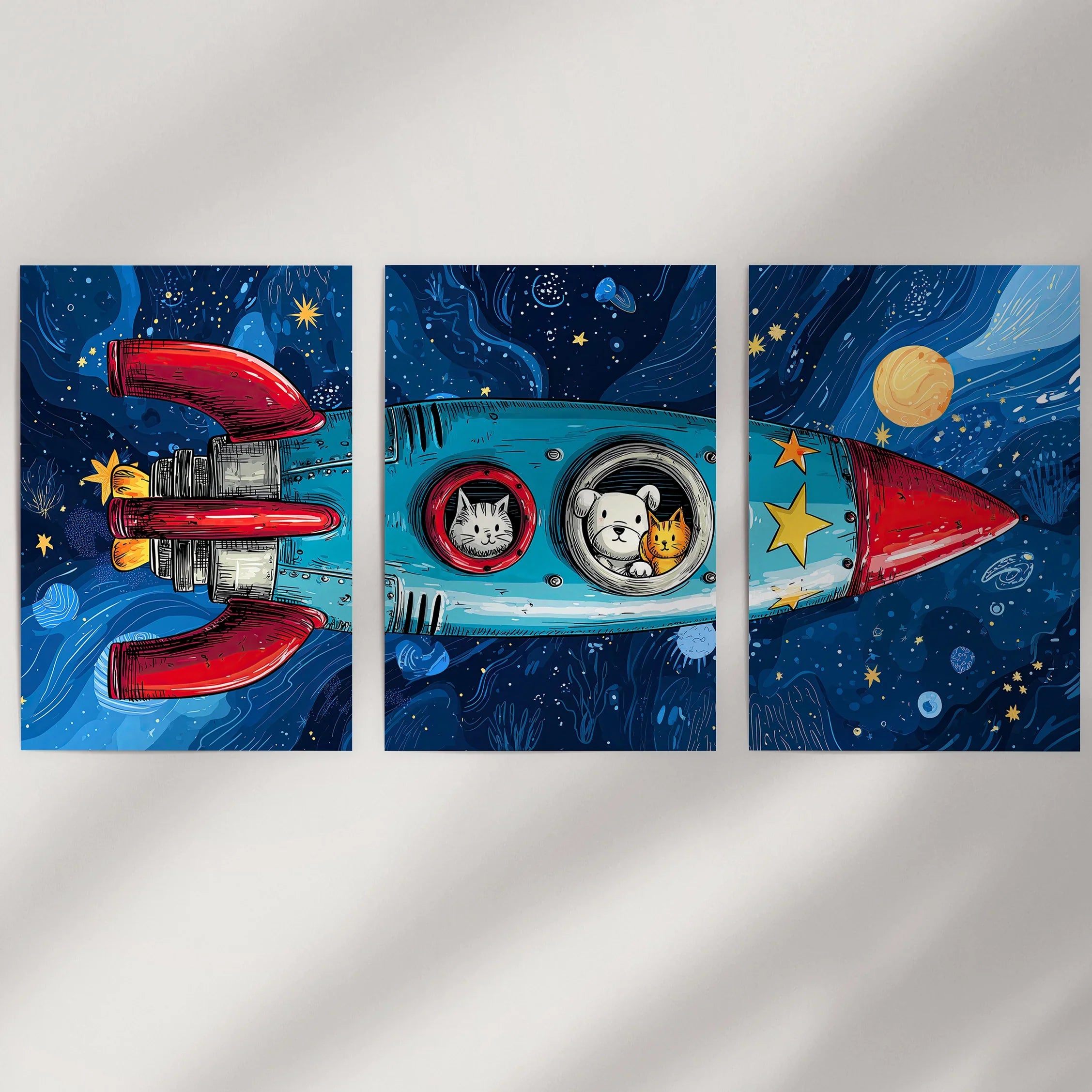 Outer Space Kids Wall Art. Rocket and Stars Nursery Prints