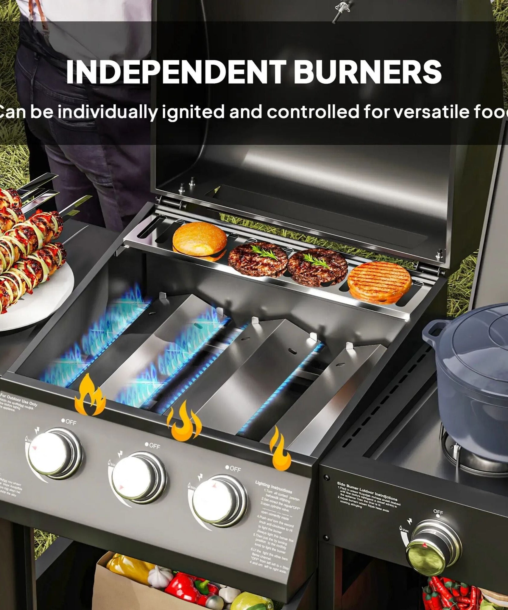 Castelle Flame 15K BTU Barbecue Propane Liquid Propane Grill With Side Burner (SAK53481)