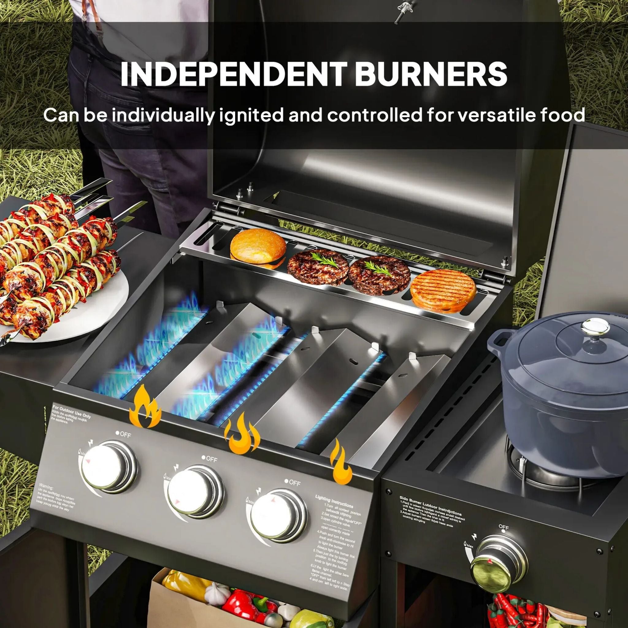 Castelle Flame 15K BTU Barbecue Propane Liquid Propane Grill With Side Burner (SAK53481)