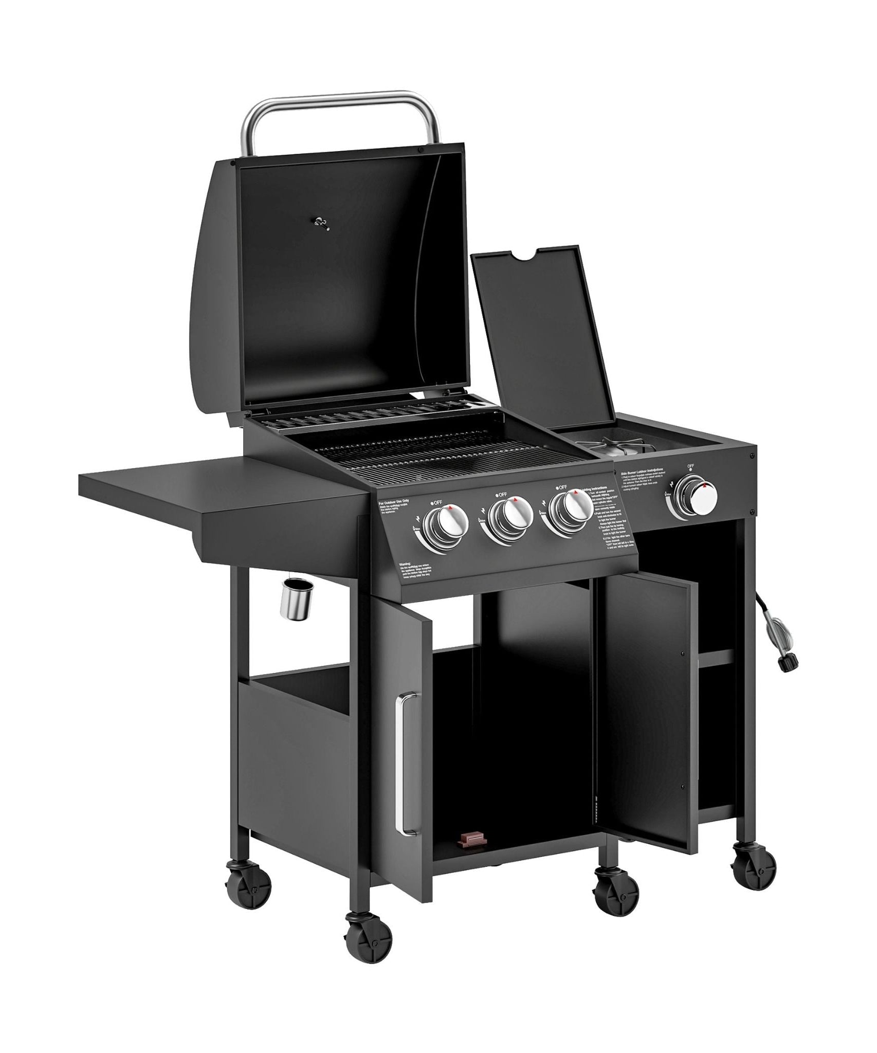 Castelle Flame 15K BTU Barbecue Propane Liquid Propane Grill With Side Burner (SAK53481)