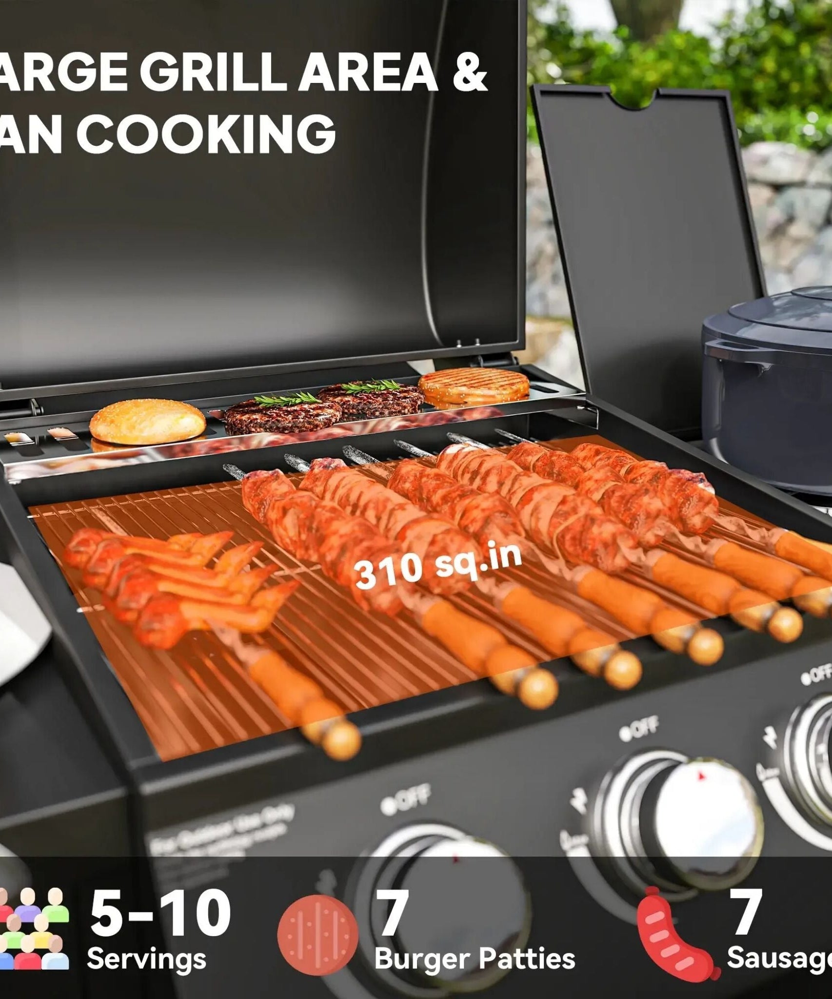 Castelle Flame 15K BTU Barbecue Propane Liquid Propane Grill With Side Burner (SAK53481)