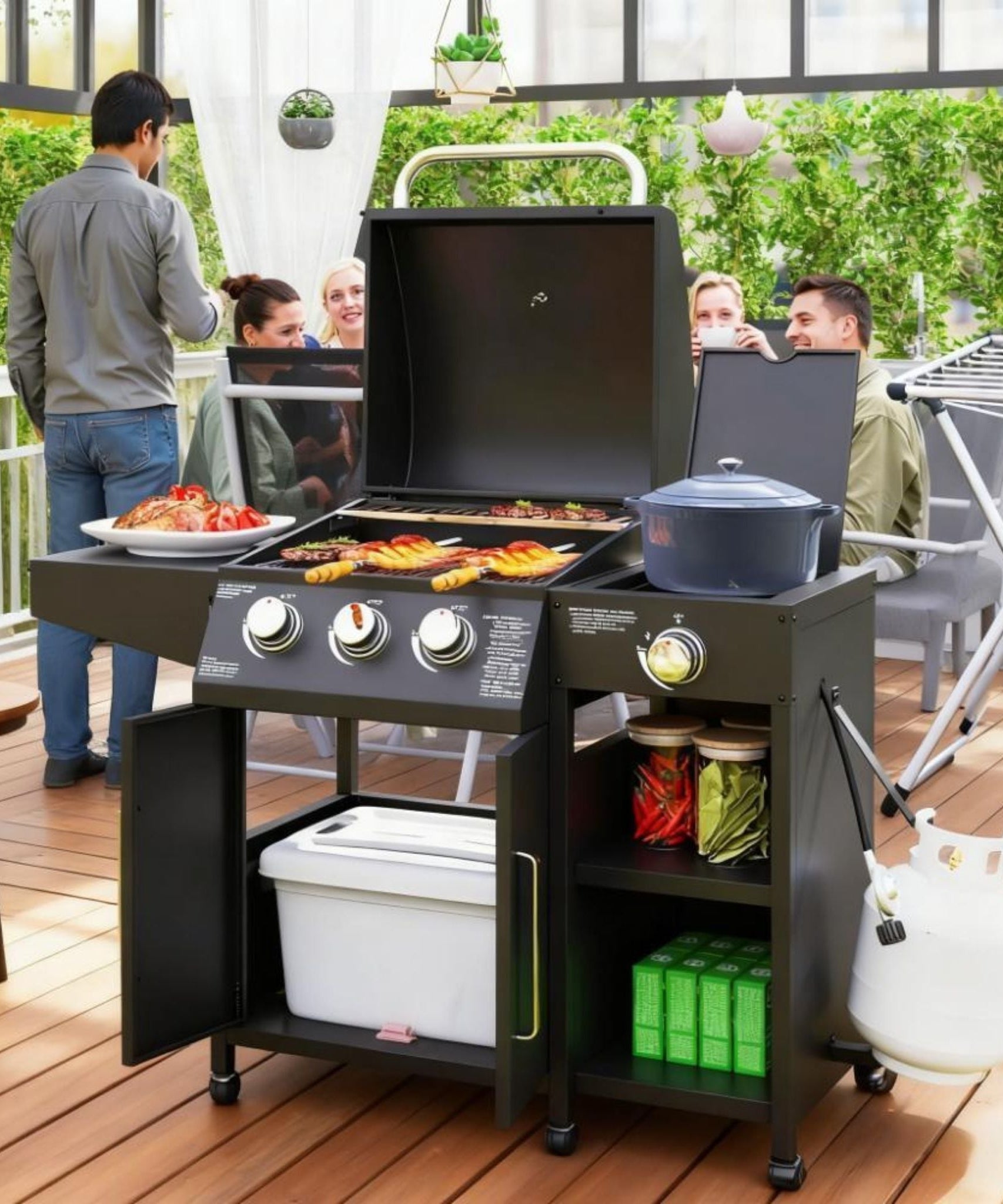 Castelle Flame 15K BTU Barbecue Propane Liquid Propane Grill With Side Burner (SAK53481)