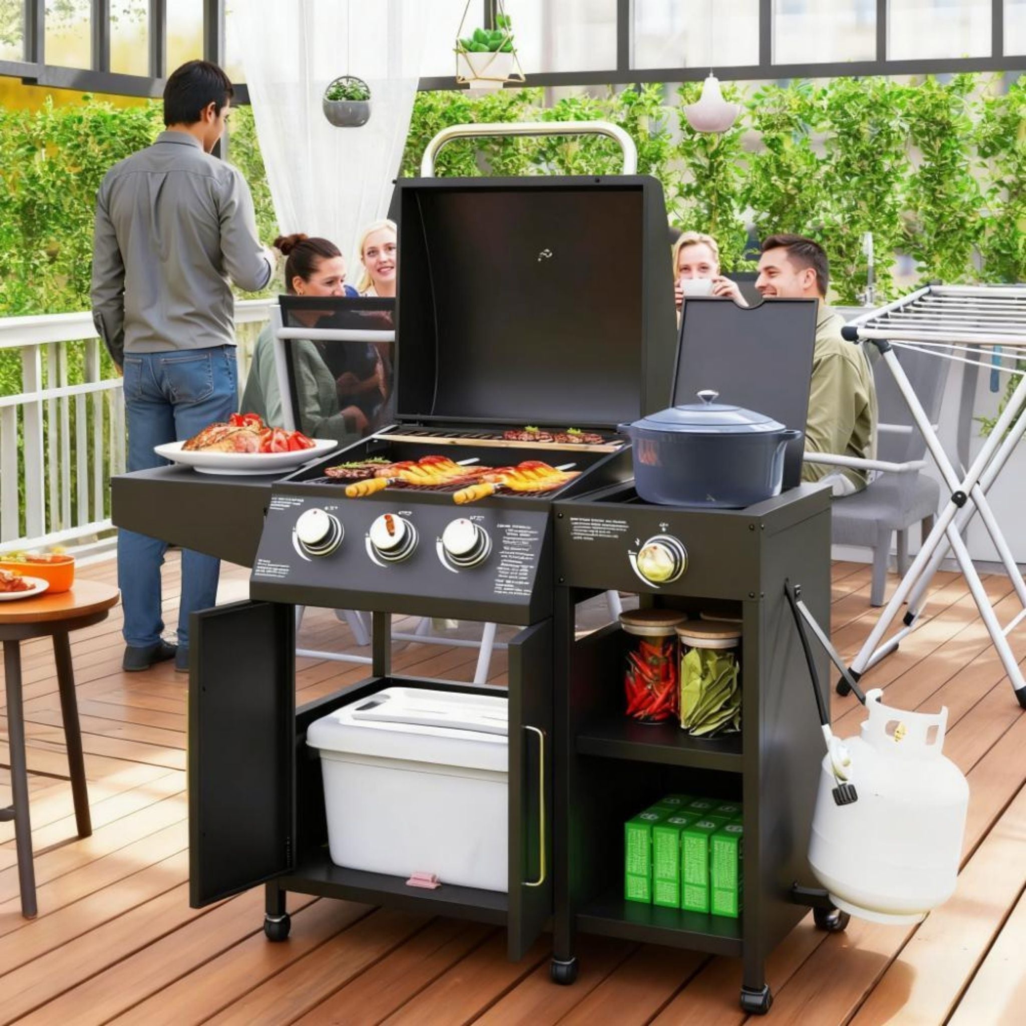 Castelle Flame 15K BTU Barbecue Propane Liquid Propane Grill With Side Burner (SAK53481)