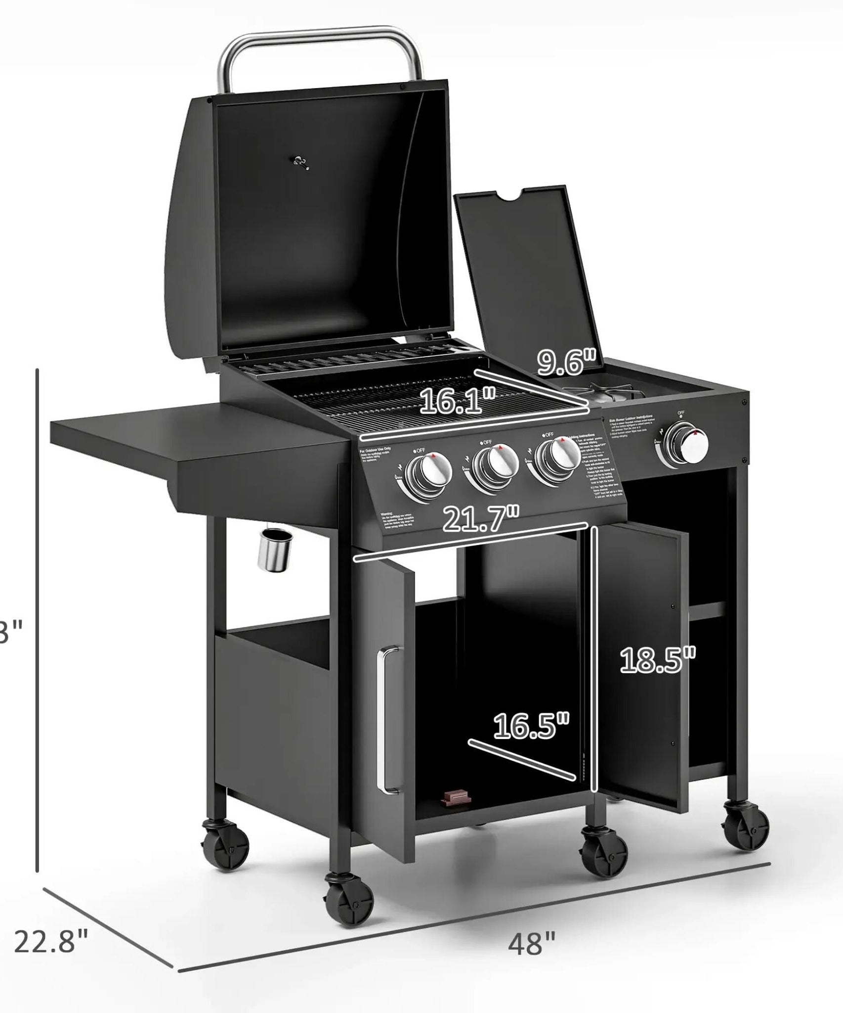 Castelle Flame 15K BTU Barbecue Propane Liquid Propane Grill With Side Burner (SAK53481)