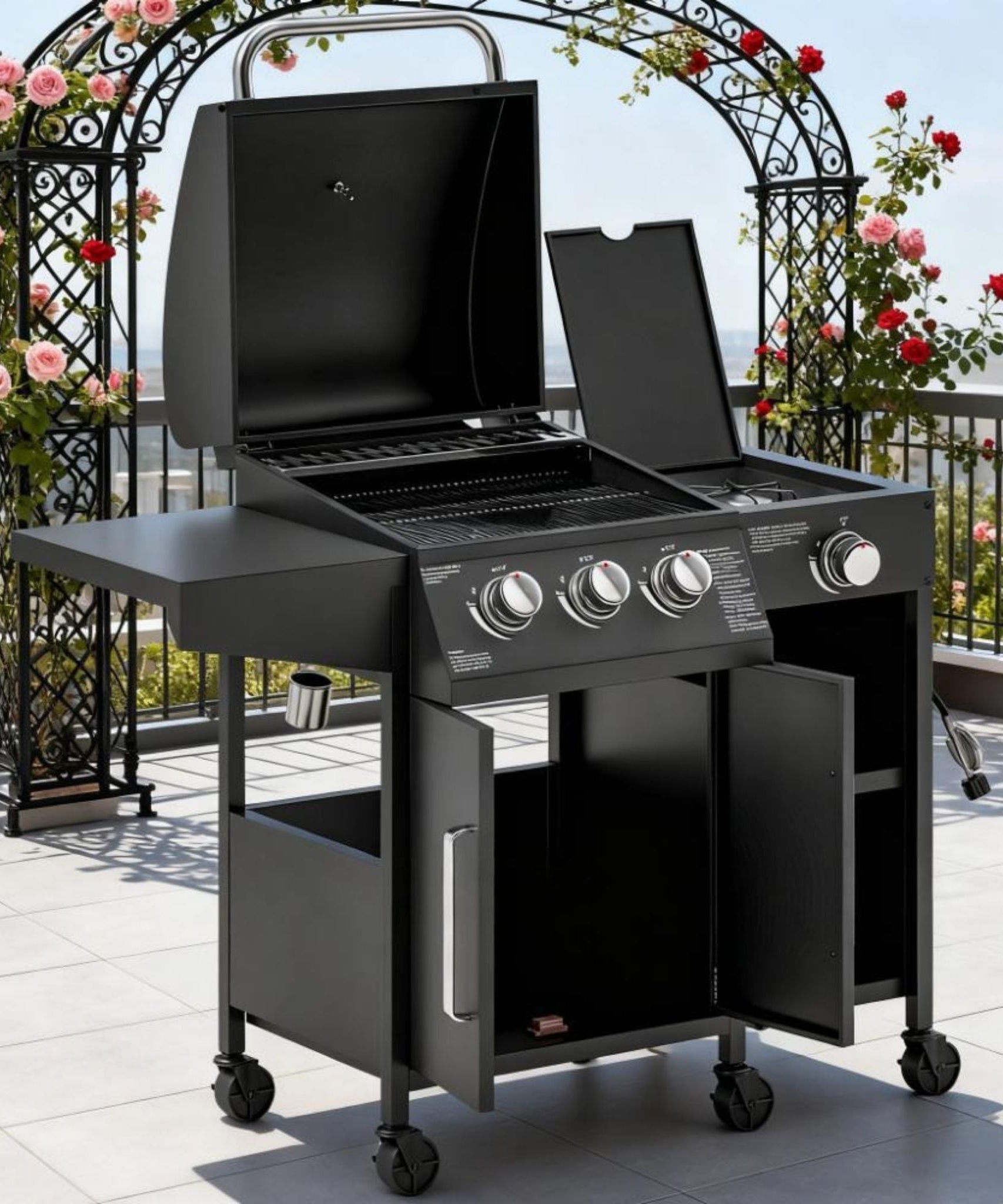 Castelle Flame 15K BTU Barbecue Propane Liquid Propane Grill With Side Burner (SAK53481)