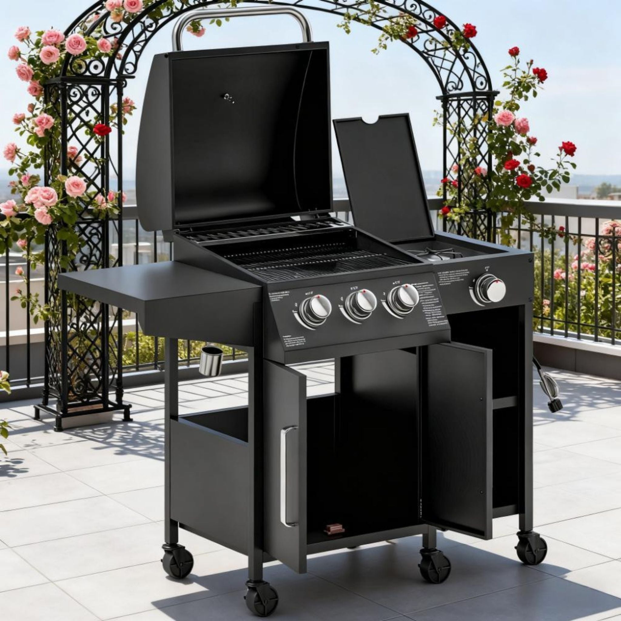 Castelle Flame 15K BTU Barbecue Propane Liquid Propane Grill With Side Burner (SAK53481)