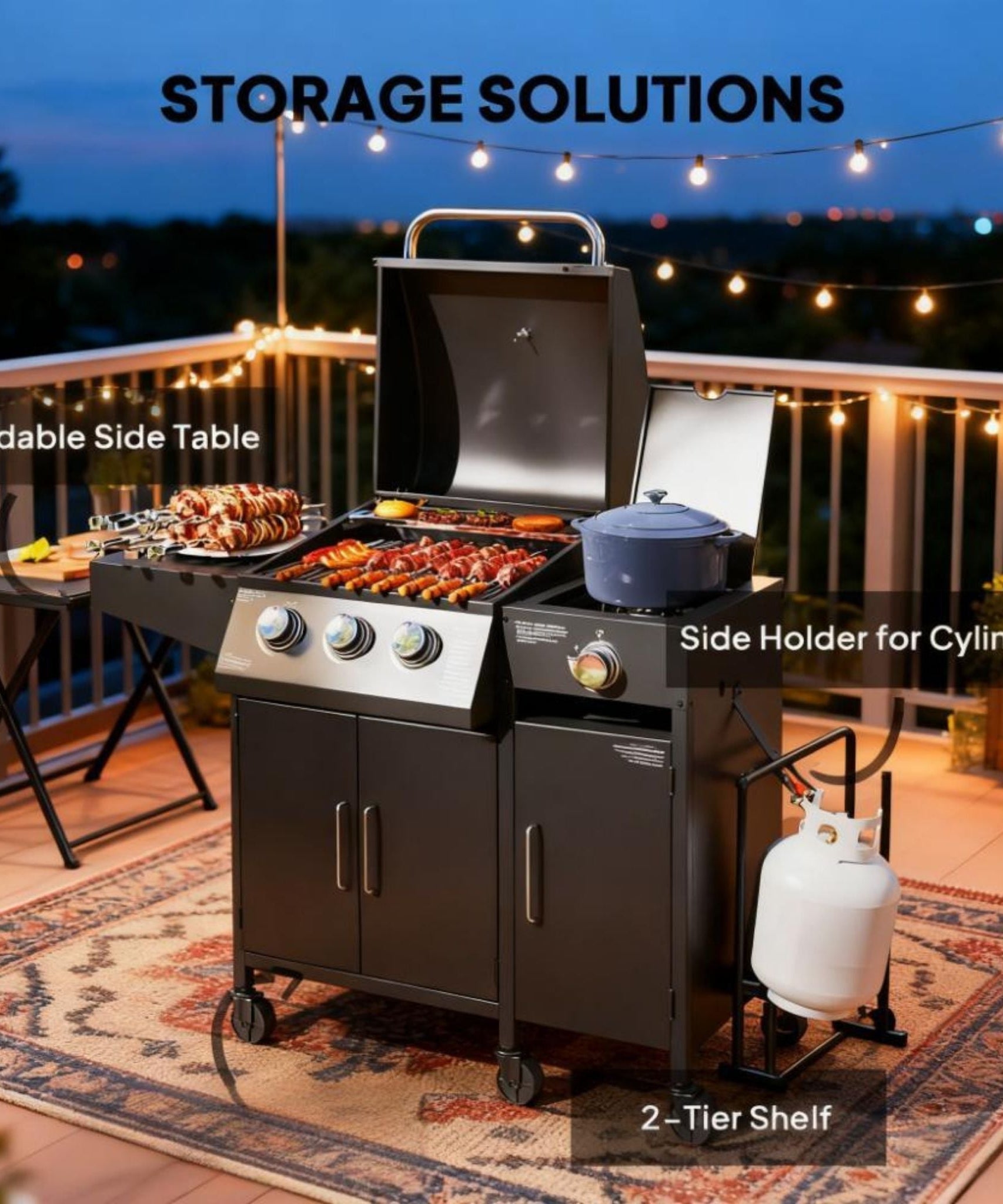 Castelle Flame 15K BTU Barbecue Propane Liquid Propane Grill With Side Burner (SAK53481)