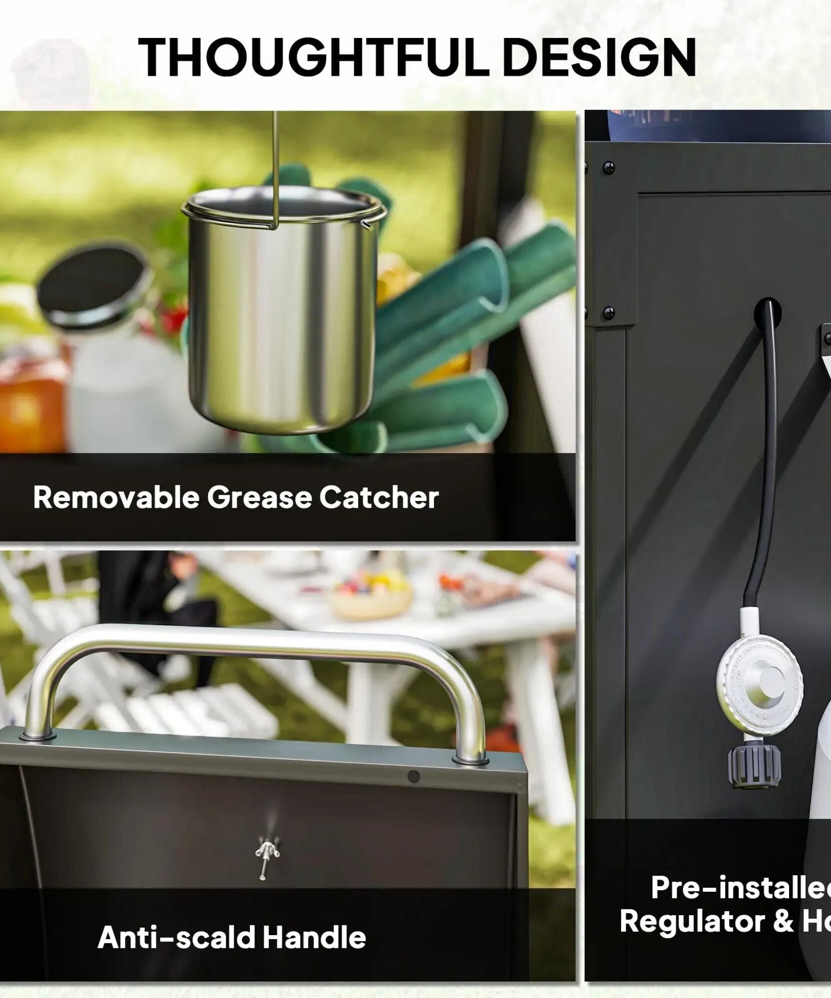 Castelle Flame 15K BTU Barbecue Propane Liquid Propane Grill With Side Burner (SAK53481)