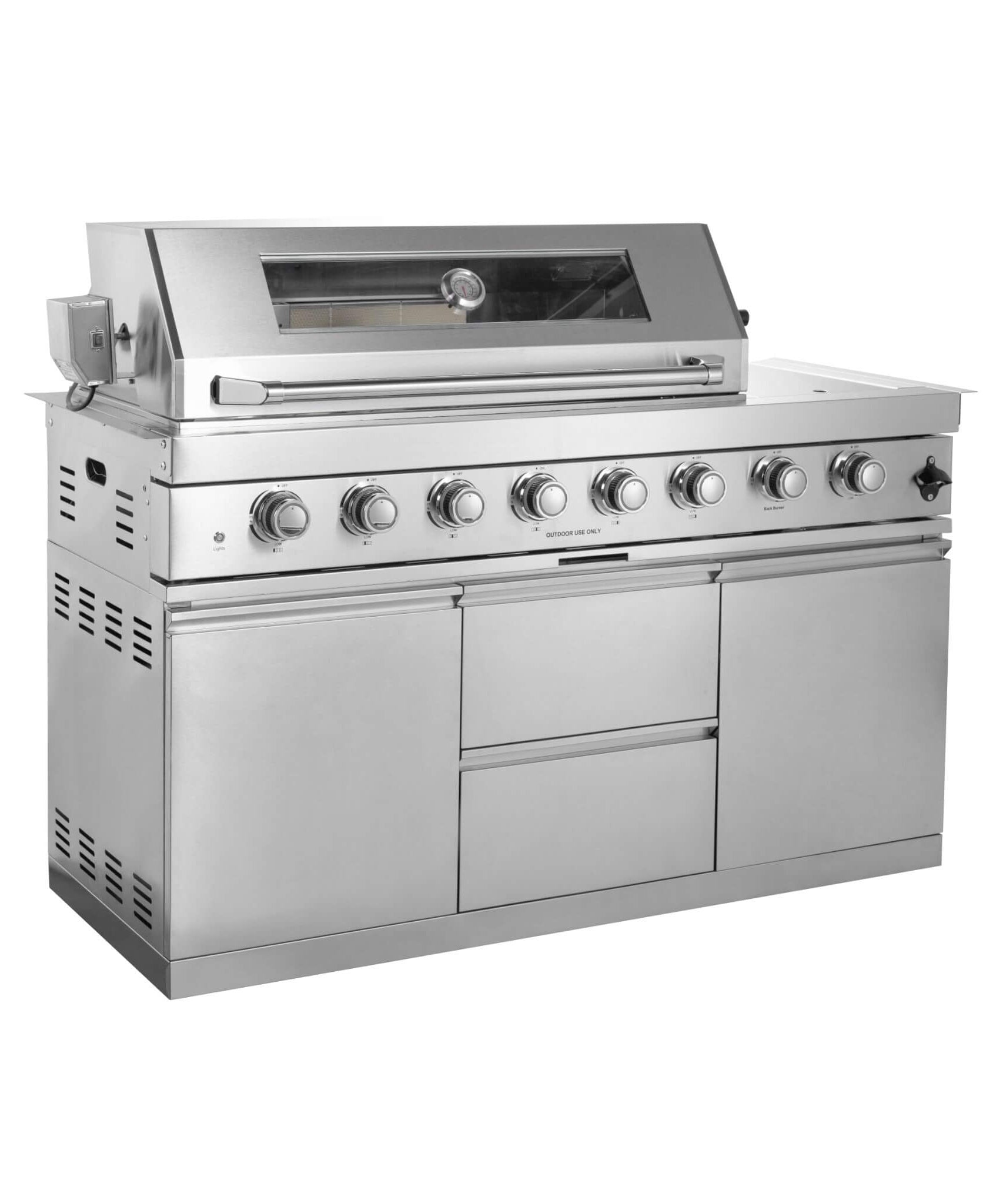 Castelle Flame Montclair 58-Inch 6-Burner 96K BTU Gas Outdoor Liquid Propane Grill Island With Wine Cooler And Rotisserie (SAK31642)