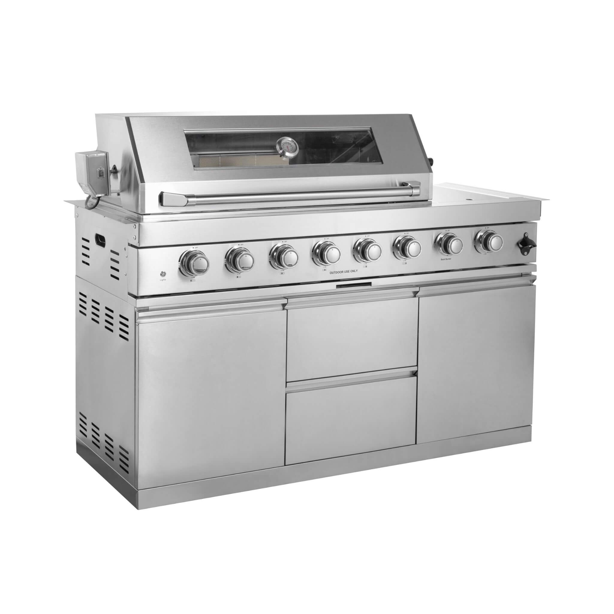 Castelle Flame Montclair 58-Inch 6-Burner 96K BTU Gas Outdoor Liquid Propane Grill Island With Wine Cooler And Rotisserie (SAK31642)