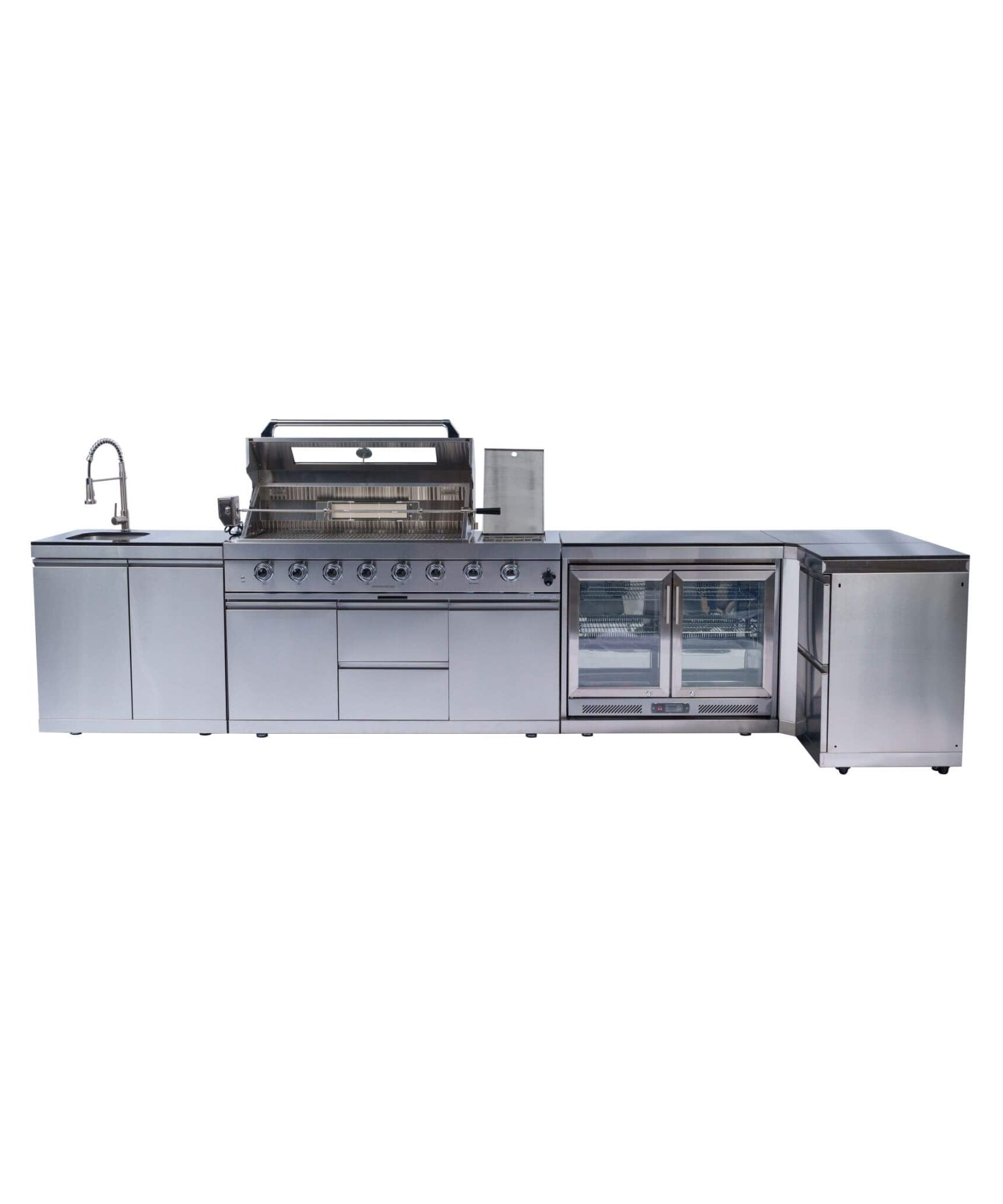 Castelle Flame Montclair 58-Inch 6-Burner 96K BTU Gas Outdoor Liquid Propane Grill Island With Wine Cooler And Rotisserie (SAK31642)