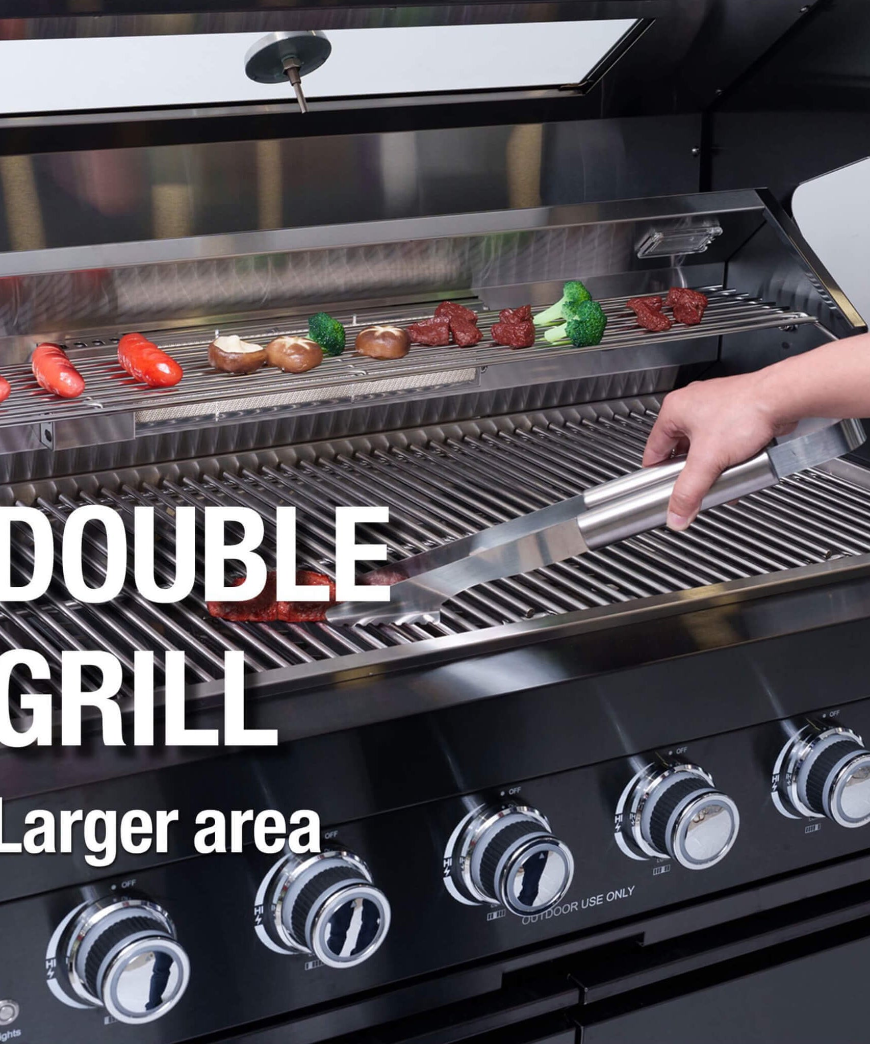 Castelle Flame Avalon 43-Inch 6-Burner 85K BTU Outdoor BBQ Kitchen Grill Island With Wine Fridge, Rotisserie Kit, And Sink (SAK23864)