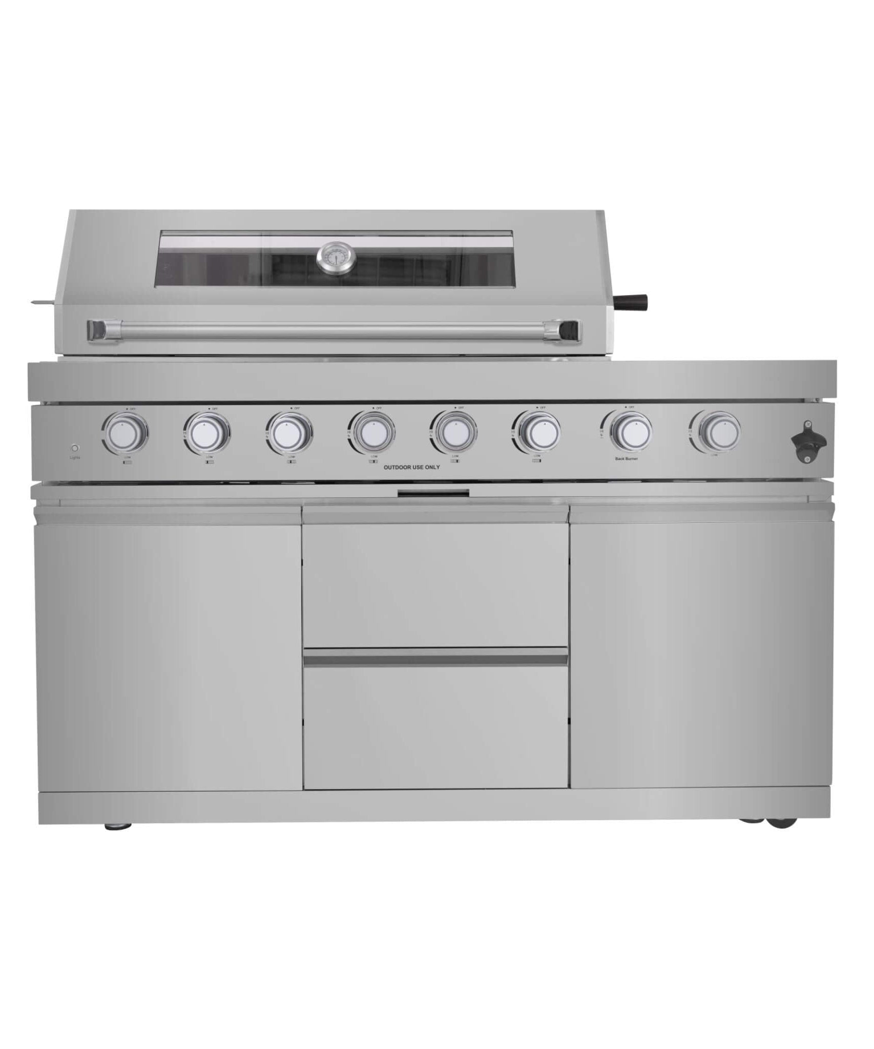 Castelle Flame Capri 96-Inch 6-Burner 85000 BTU Outdoor Kitchen Liquid Propane Grill Island With Fridge (SAK42895)