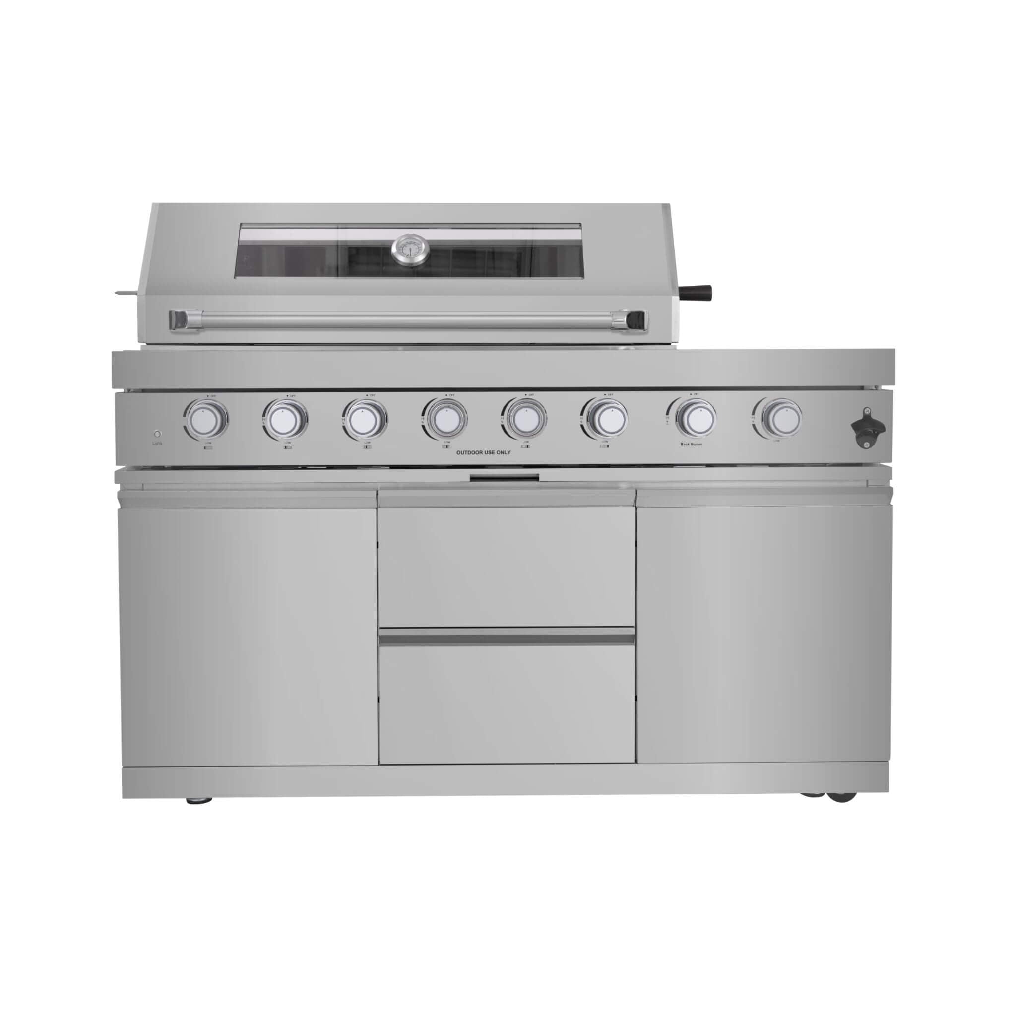 Castelle Flame Capri 96-Inch 6-Burner 85000 BTU Outdoor Kitchen Liquid Propane Grill Island With Fridge (SAK42895)