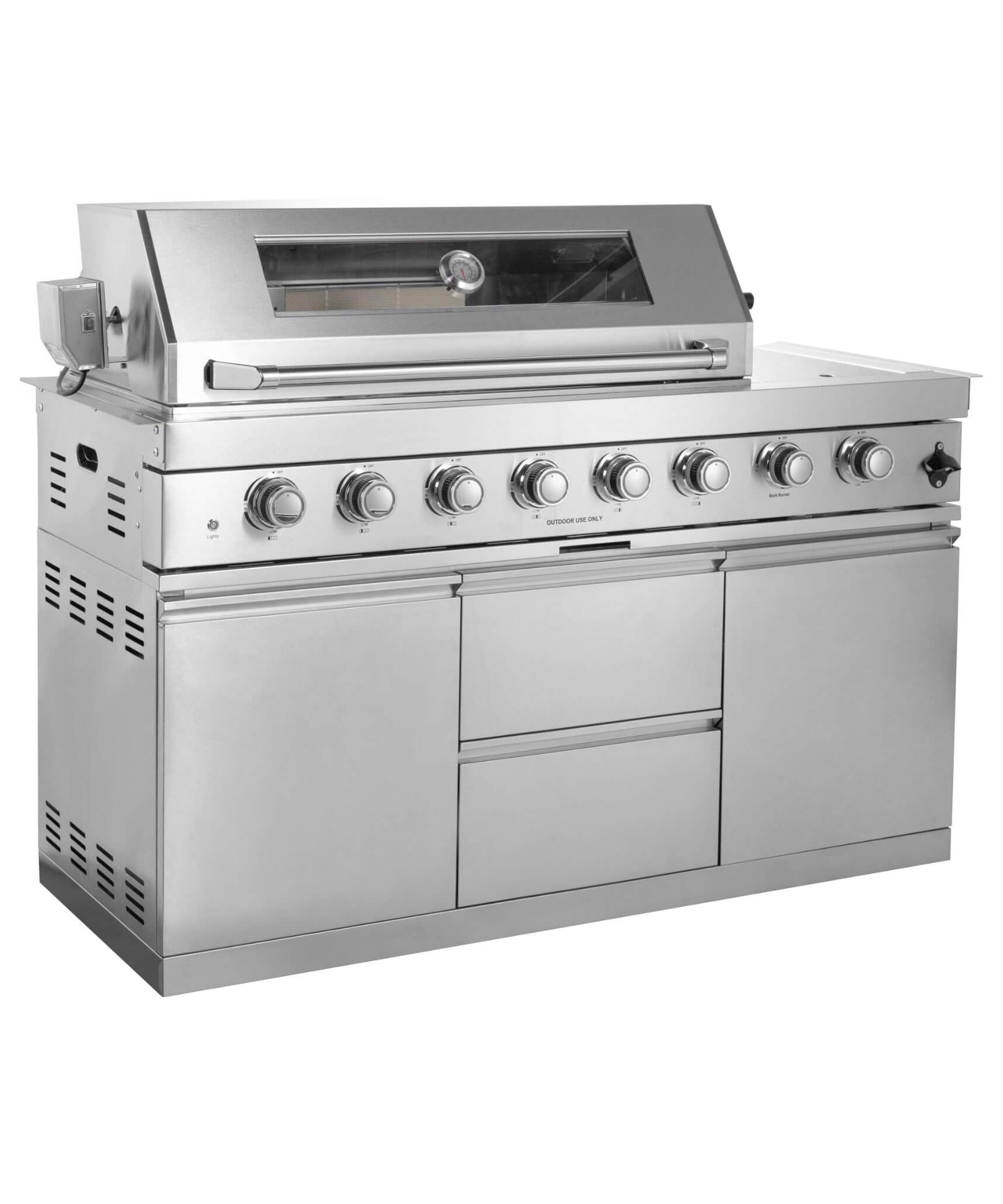 Castelle Flame Capri 96-Inch 6-Burner 85000 BTU Outdoor Kitchen Liquid Propane Grill Island With Fridge (SAK42895)