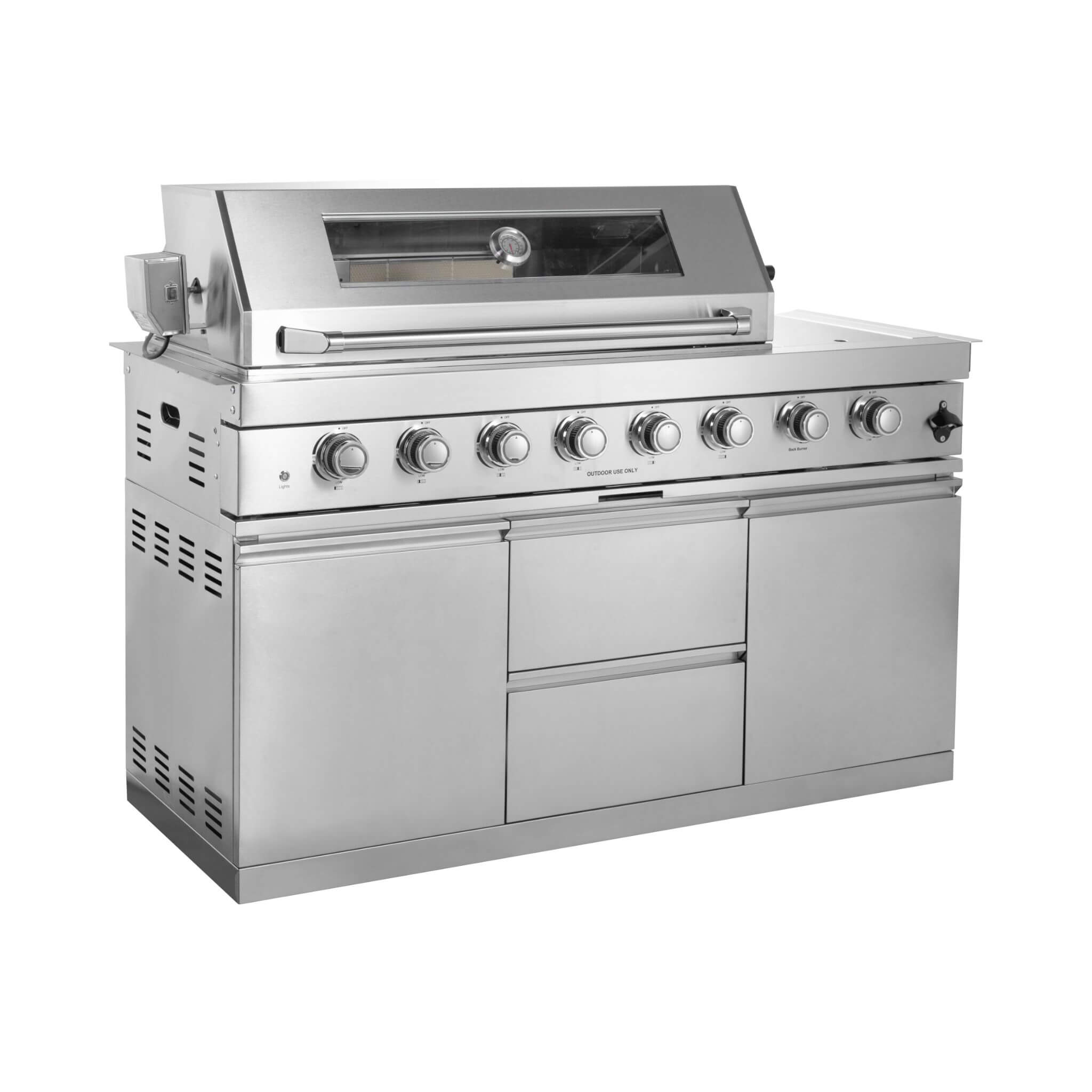 Castelle Flame Capri 96-Inch 6-Burner 85000 BTU Outdoor Kitchen Liquid Propane Grill Island With Fridge (SAK42895)