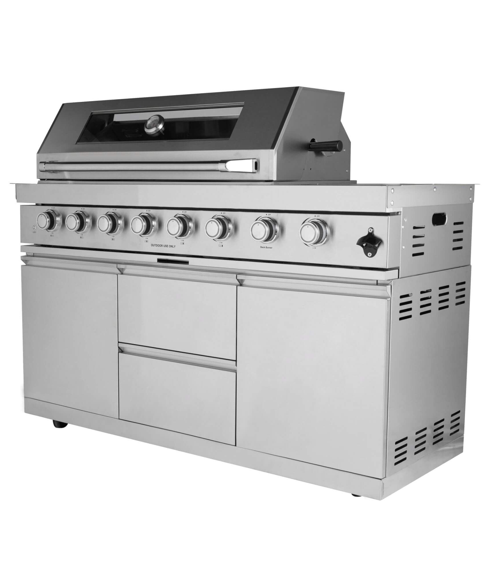 Castelle Flame Capri 96-Inch 6-Burner 85000 BTU Outdoor Kitchen Liquid Propane Grill Island With Fridge (SAK42895)