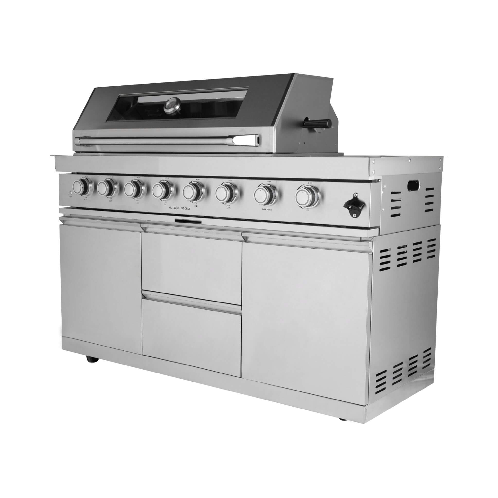 Castelle Flame Capri 96-Inch 6-Burner 85000 BTU Outdoor Kitchen Liquid Propane Grill Island With Fridge (SAK42895)