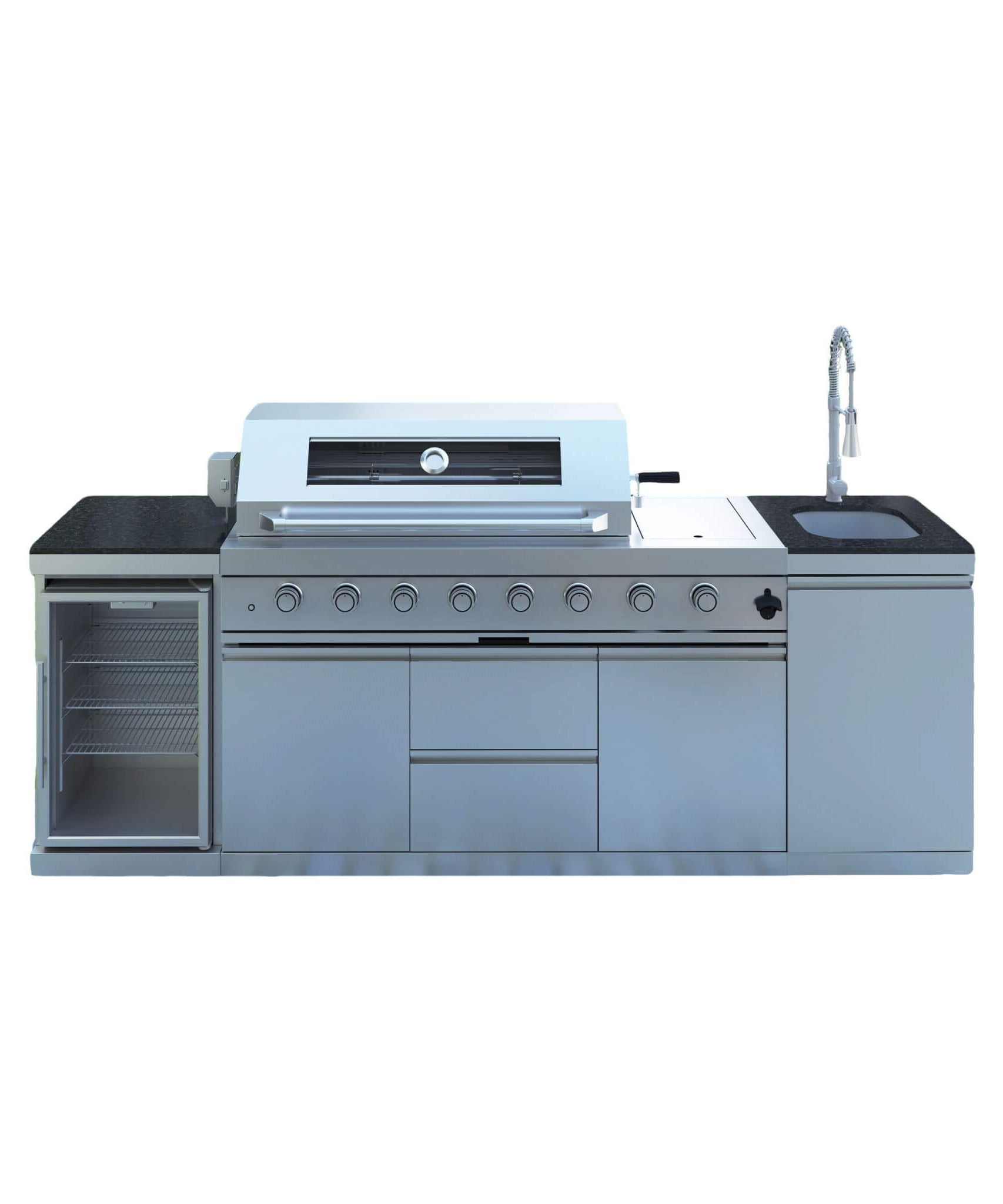 Castelle Flame Capri 96-Inch 6-Burner 85000 BTU Outdoor Kitchen Liquid Propane Grill Island With Fridge (SAK42895)