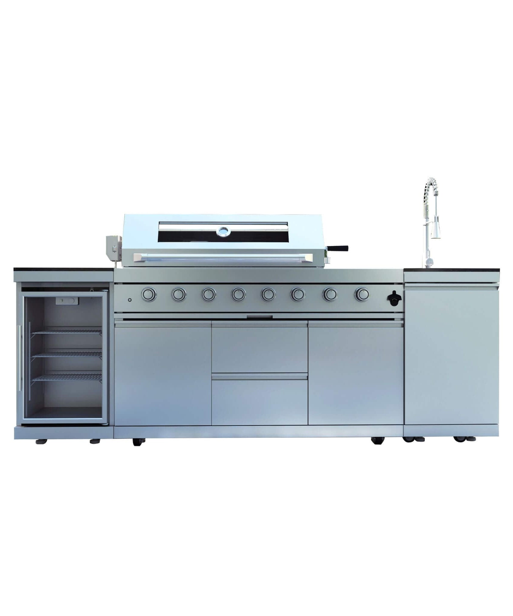 Castelle Flame Capri 96-Inch 6-Burner 85000 BTU Outdoor Kitchen Liquid Propane Grill Island With Fridge (SAK42895)