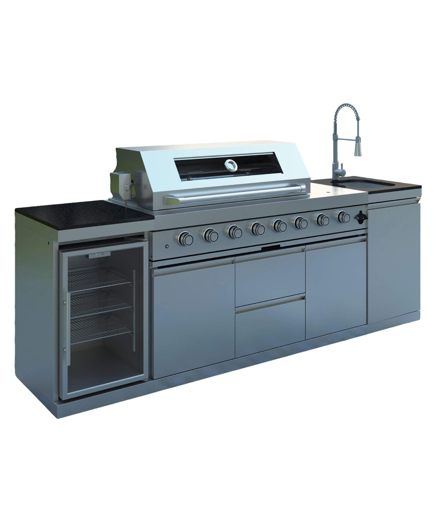 Castelle Flame Capri 96-Inch 6-Burner 85000 BTU Outdoor Kitchen Liquid Propane Grill Island With Fridge (SAK42895)