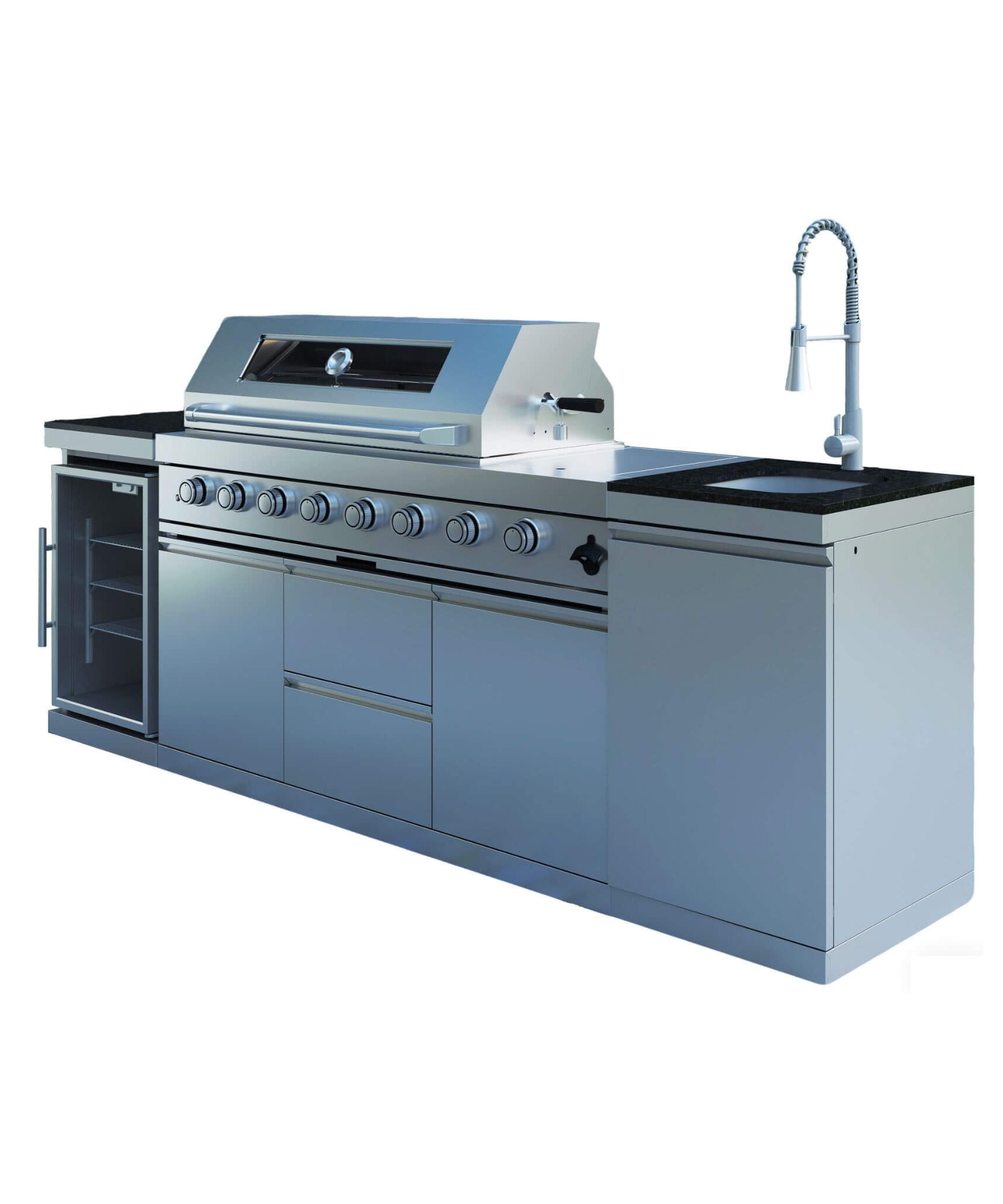 Castelle Flame Capri 96-Inch 6-Burner 85000 BTU Outdoor Kitchen Liquid Propane Grill Island With Fridge (SAK42895)