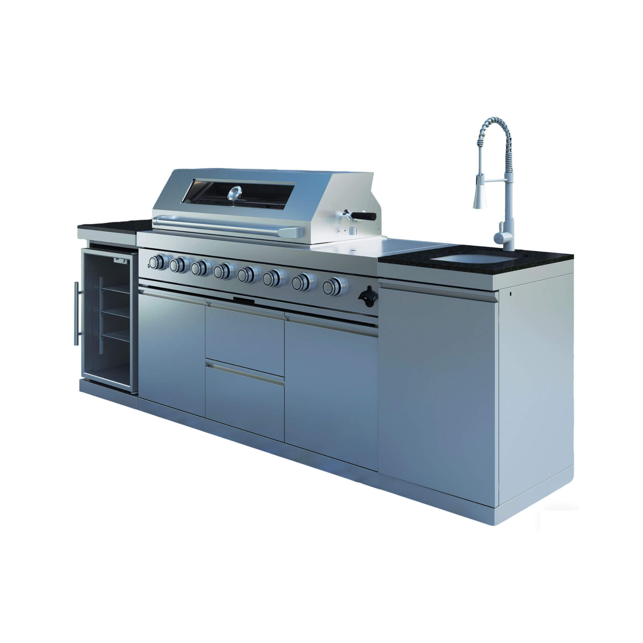 Castelle Flame Capri 96-Inch 6-Burner 85000 BTU Outdoor Kitchen Liquid Propane Grill Island With Fridge (SAK42895)