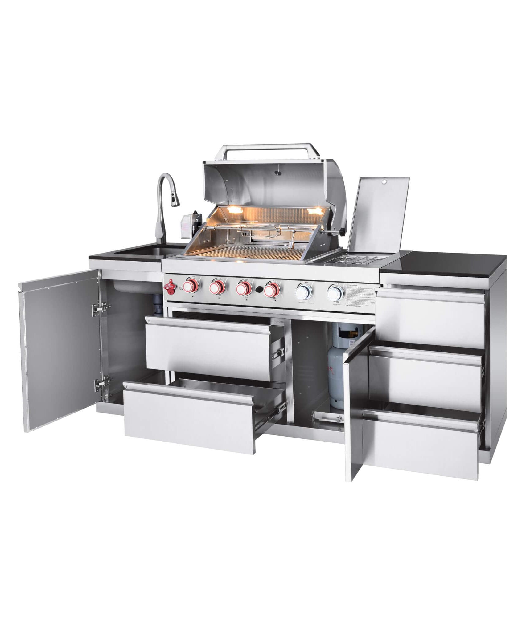 Castelle Flame Deluxe 4-Burner 72000 BTU Stainless Steel Liquid Propane Grill Island (SAK31425)