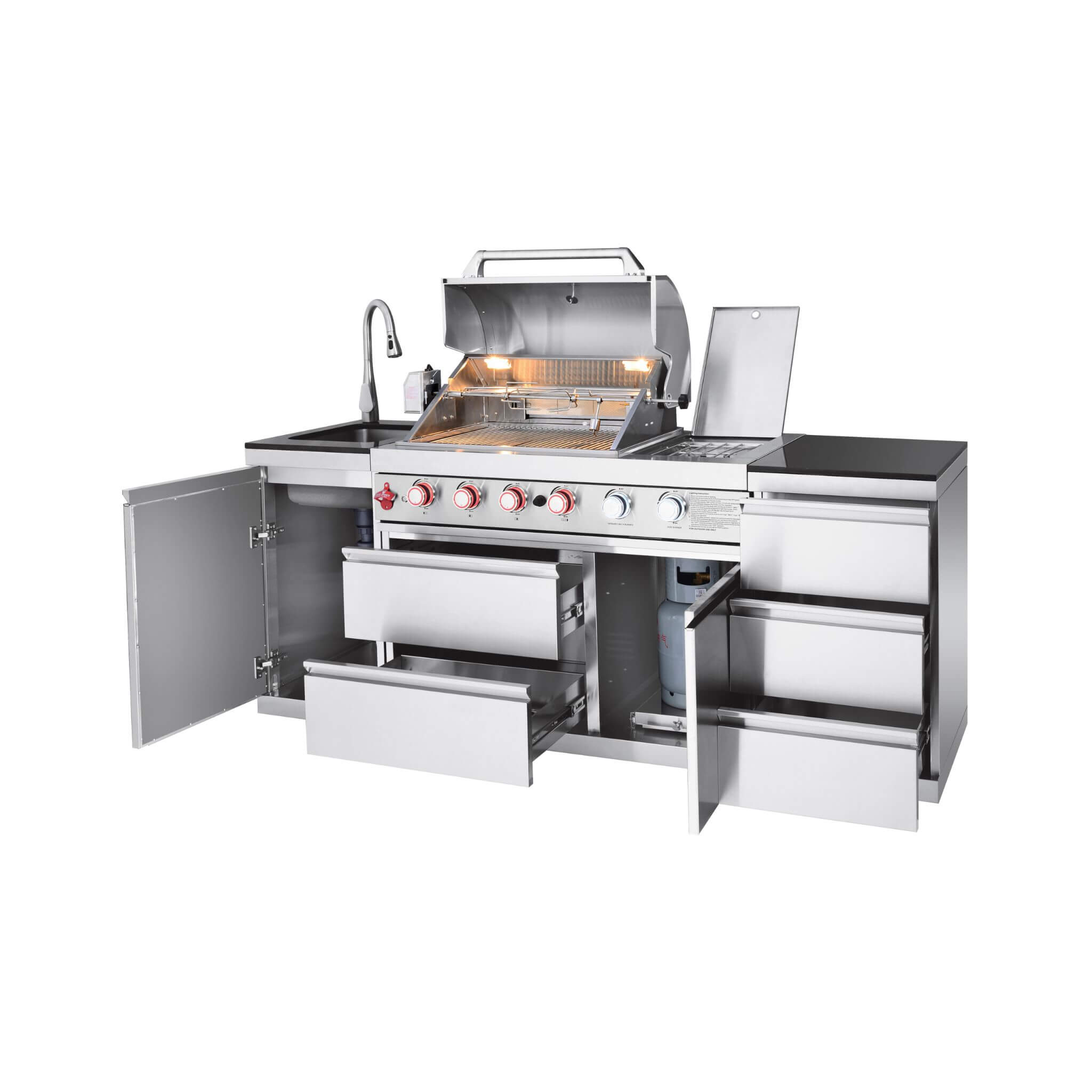 Castelle Flame Deluxe 4-Burner 72000 BTU Stainless Steel Liquid Propane Grill Island (SAK31425)