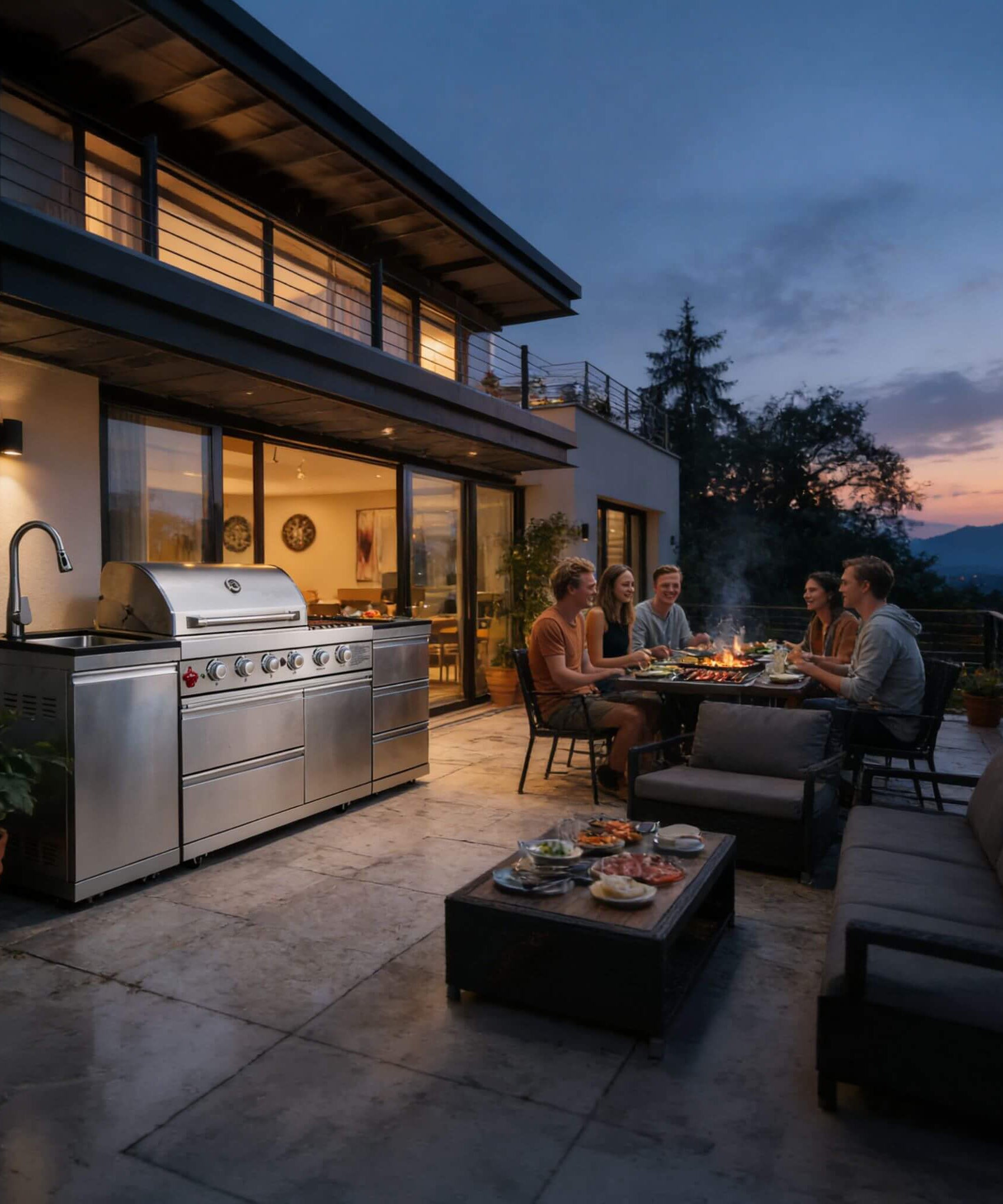 Castelle Flame Deluxe 4-Burner 72000 BTU Stainless Steel Liquid Propane Grill Island (SAK31425)