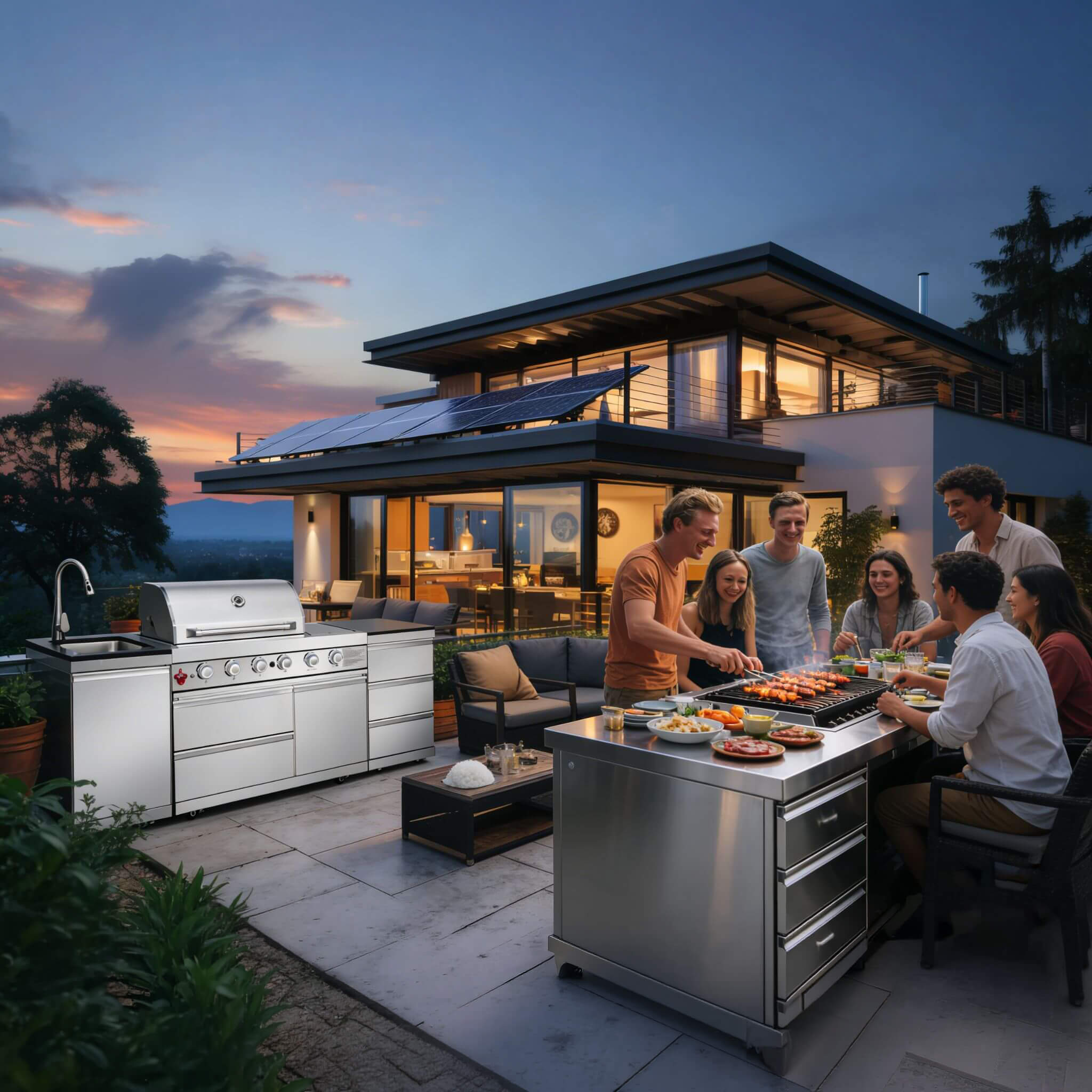 Castelle Flame Deluxe 4-Burner 72000 BTU Stainless Steel Liquid Propane Grill Island (SAK31425)