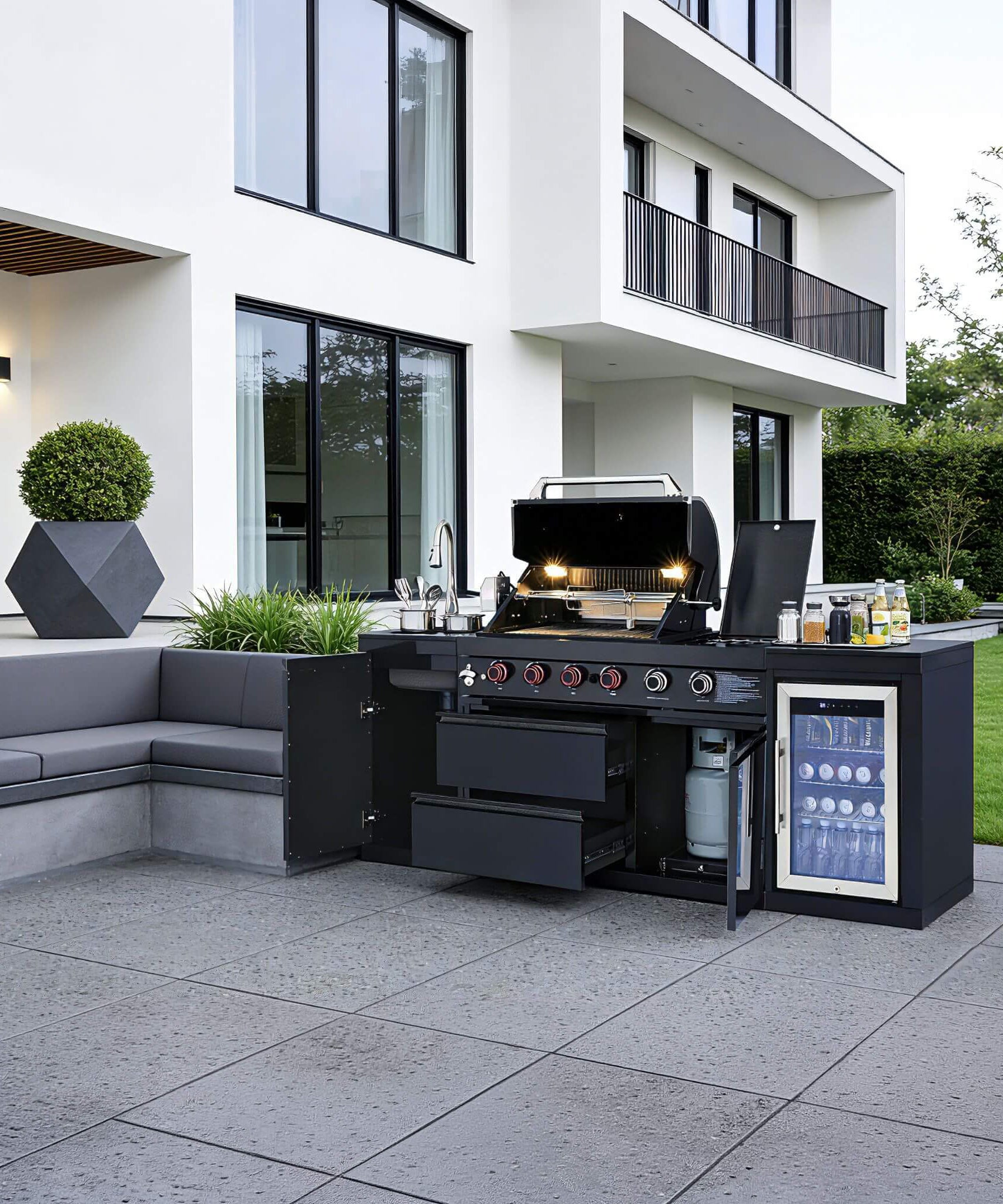 Castelle Flame Monarch 4-Burner 72000 BTU Liquid Propane Grill Island With Fridge And Sink (SAK68127)