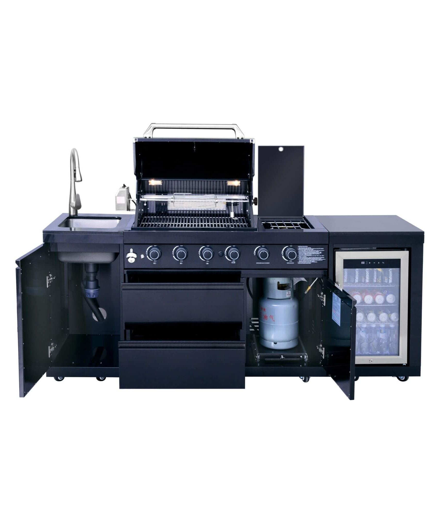 Castelle Flame Monarch 4-Burner 72000 BTU Liquid Propane Grill Island With Fridge And Sink (SAK68127)