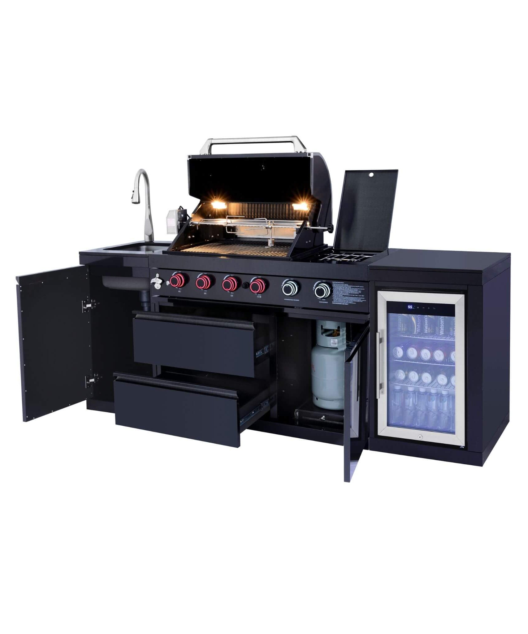Castelle Flame Monarch 4-Burner 72000 BTU Liquid Propane Grill Island With Fridge And Sink (SAK68127)
