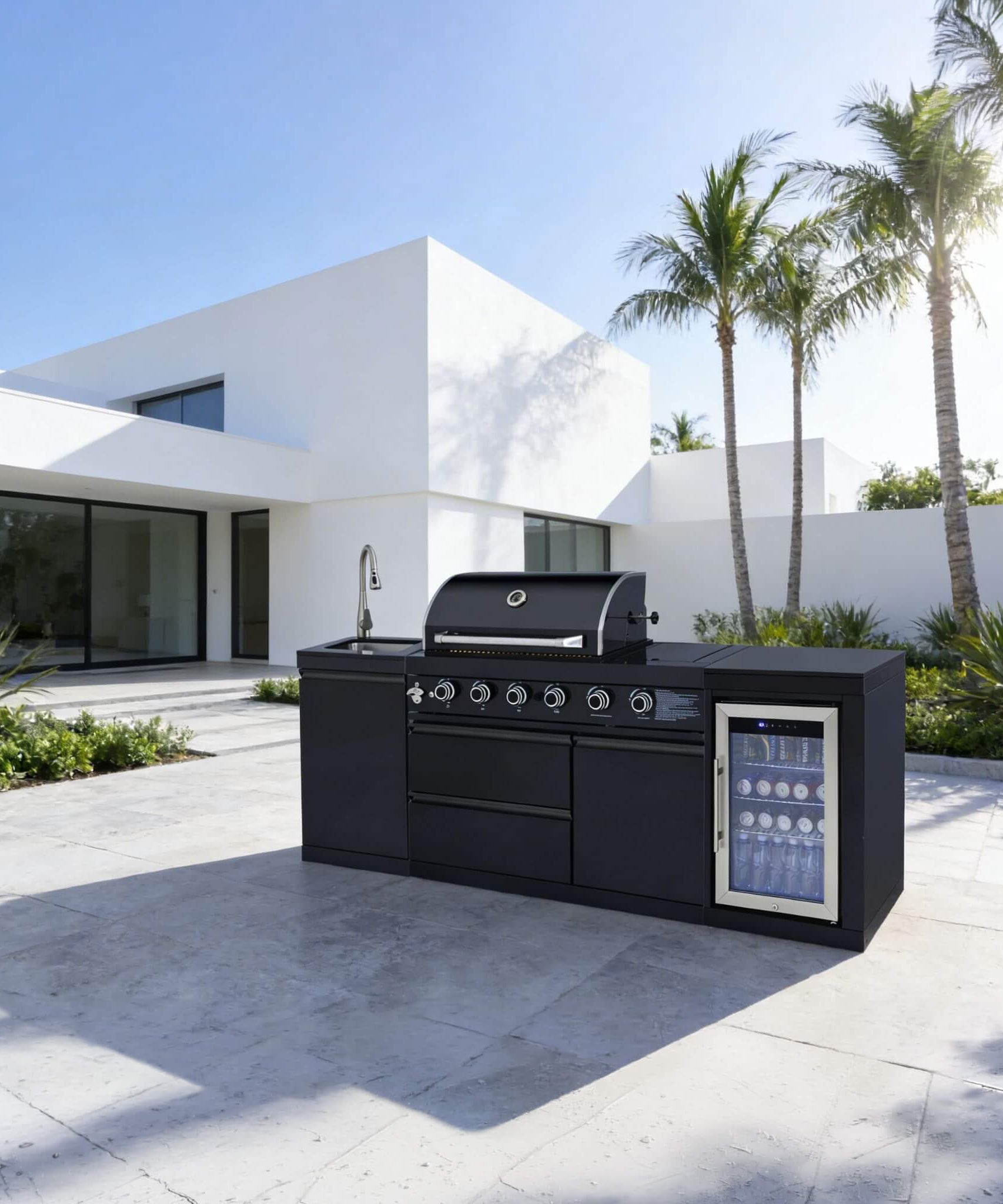 Castelle Flame Monarch 4-Burner 72000 BTU Liquid Propane Grill Island With Fridge And Sink (SAK68127)
