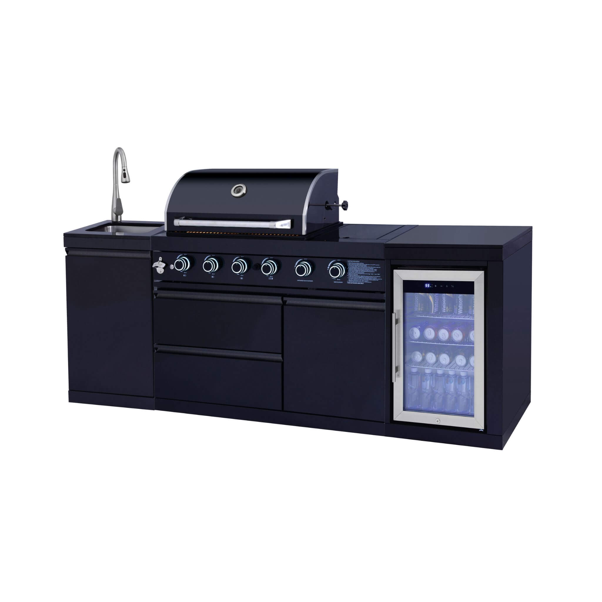 Castelle Flame Monarch 4-Burner 72000 BTU Liquid Propane Grill Island With Fridge And Sink (SAK68127)
