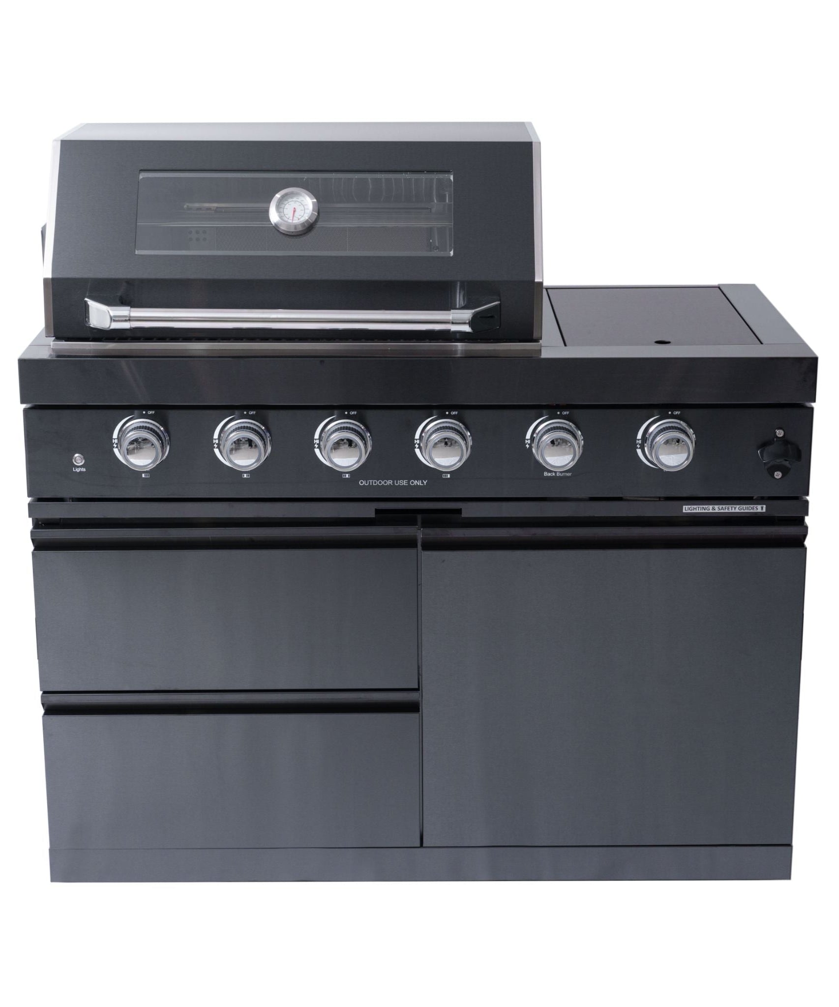 Castelle Flame Ember Premium Black Stainless Steel 4-Burner Liquid Propane Kitchen Grill Island With Rotisserie Kit (SAK48157)