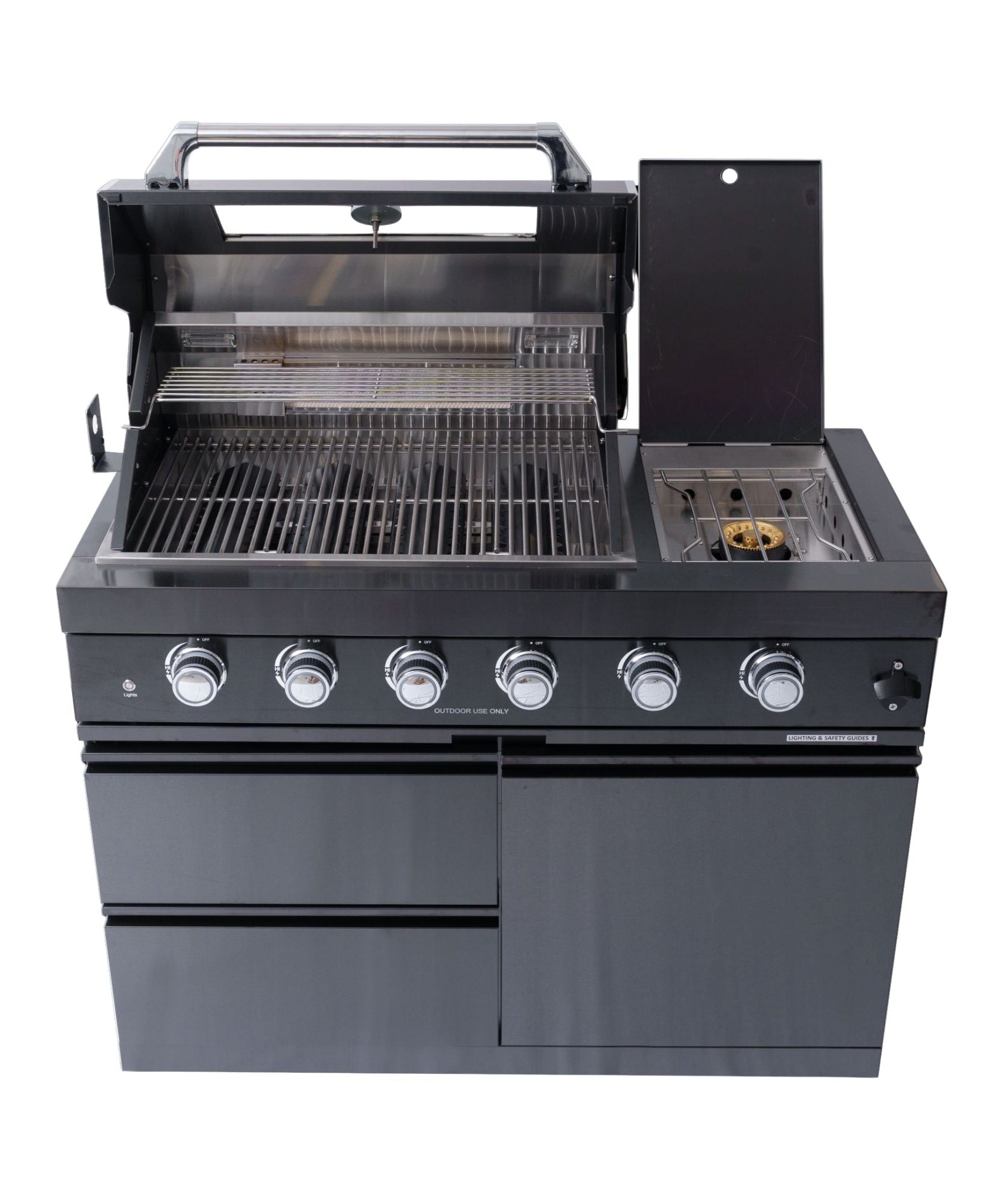 Castelle Flame Ember Premium Black Stainless Steel 4-Burner Liquid Propane Kitchen Grill Island With Rotisserie Kit (SAK48157)