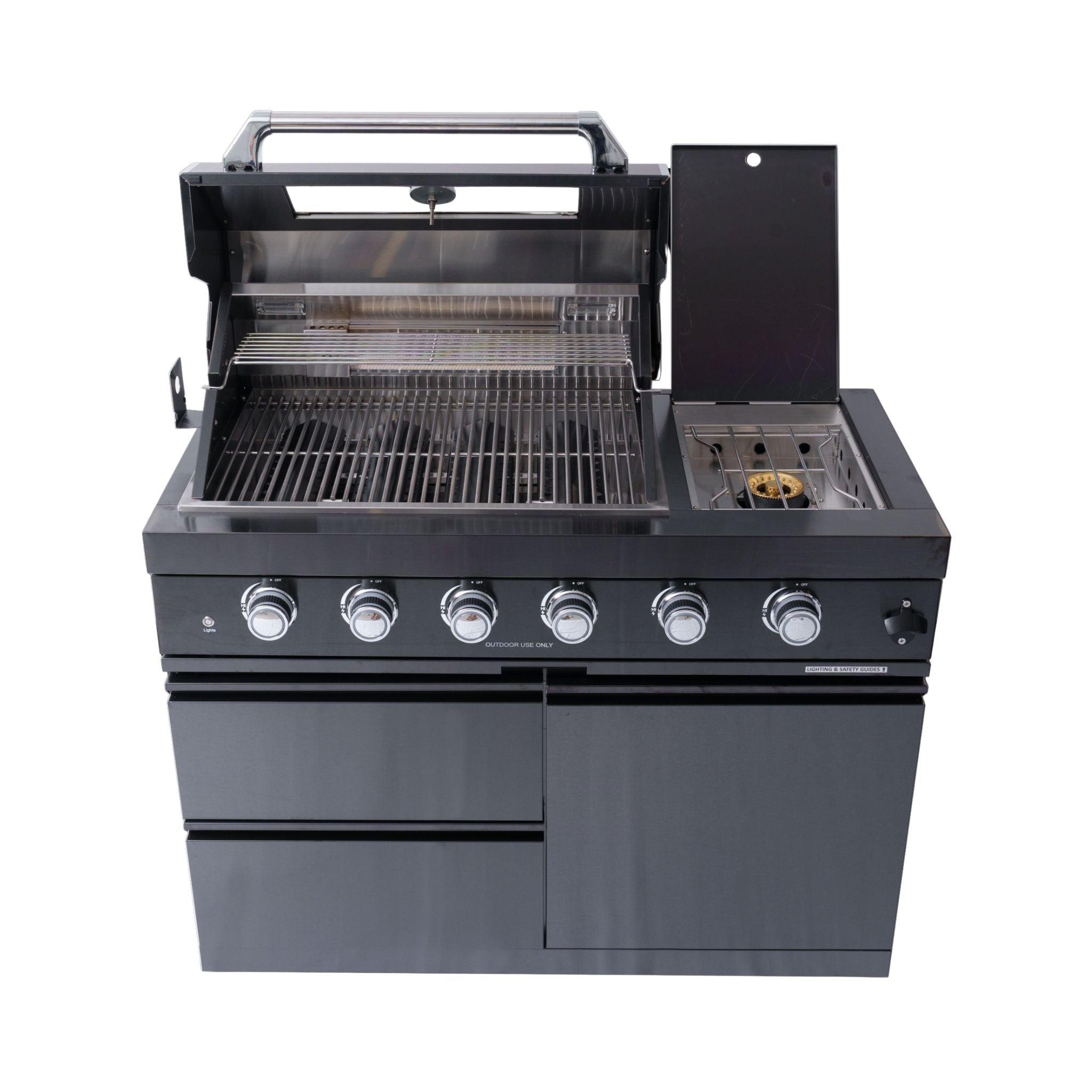 Castelle Flame Ember Premium Black Stainless Steel 4-Burner Liquid Propane Kitchen Grill Island With Rotisserie Kit (SAK48157)