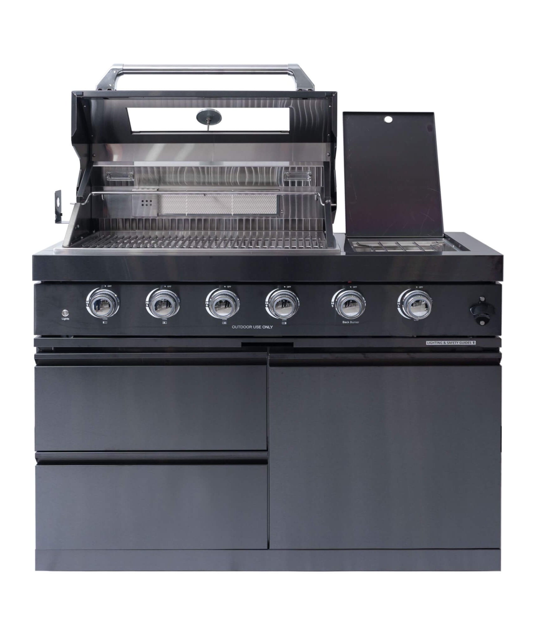 Castelle Flame Ember Premium Black Stainless Steel 4-Burner Liquid Propane Kitchen Grill Island With Rotisserie Kit (SAK48157)
