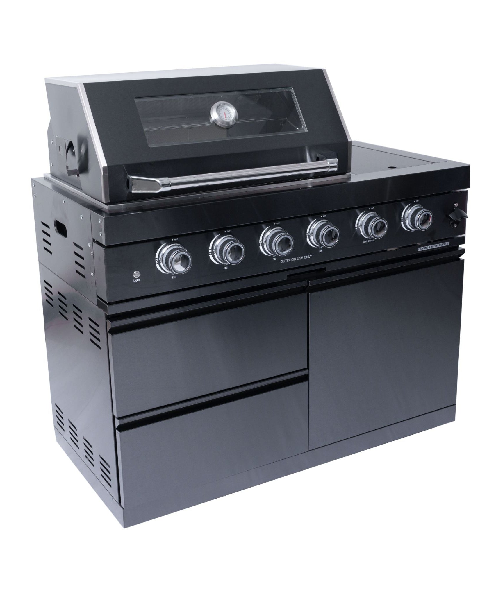 Castelle Flame Ember Premium Black Stainless Steel 4-Burner Liquid Propane Kitchen Grill Island With Rotisserie Kit (SAK48157)