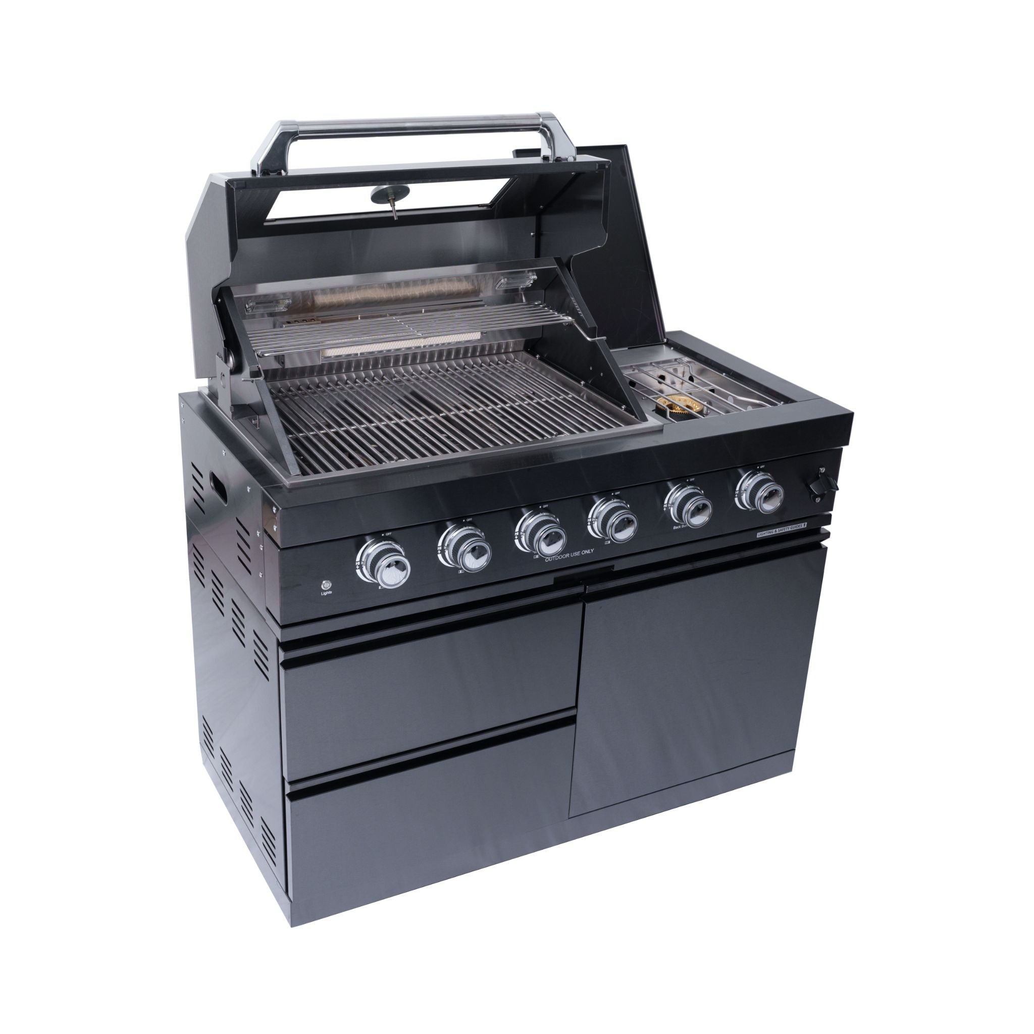 Castelle Flame Ember Premium Black Stainless Steel 4-Burner Liquid Propane Kitchen Grill Island With Rotisserie Kit (SAK48157)