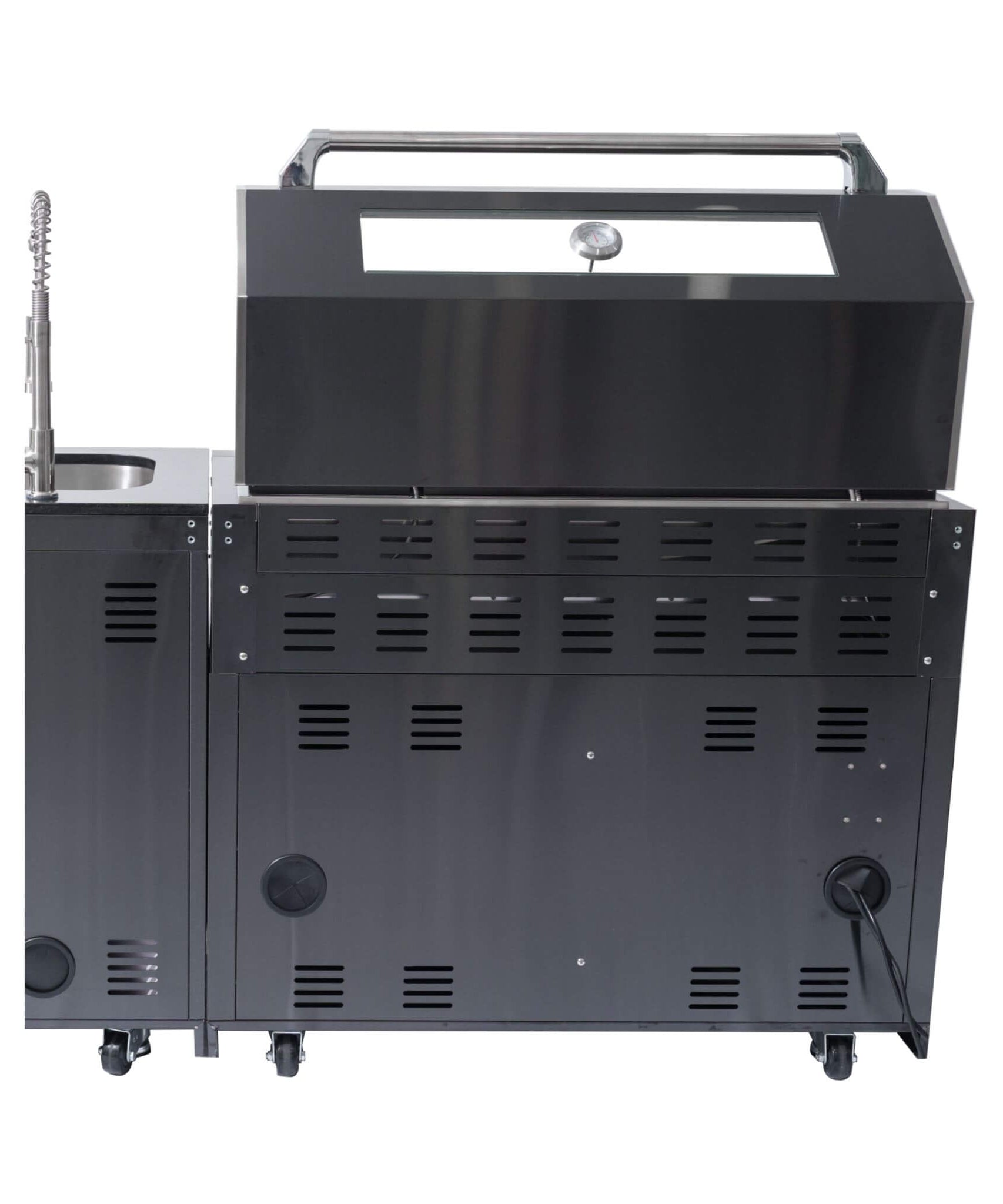 Castelle Flame Inferno Premium Black Stainless Steel 6-Burner Liquid Propane Kitchen Grill Island With Rotisserie Kit (SAK82641)