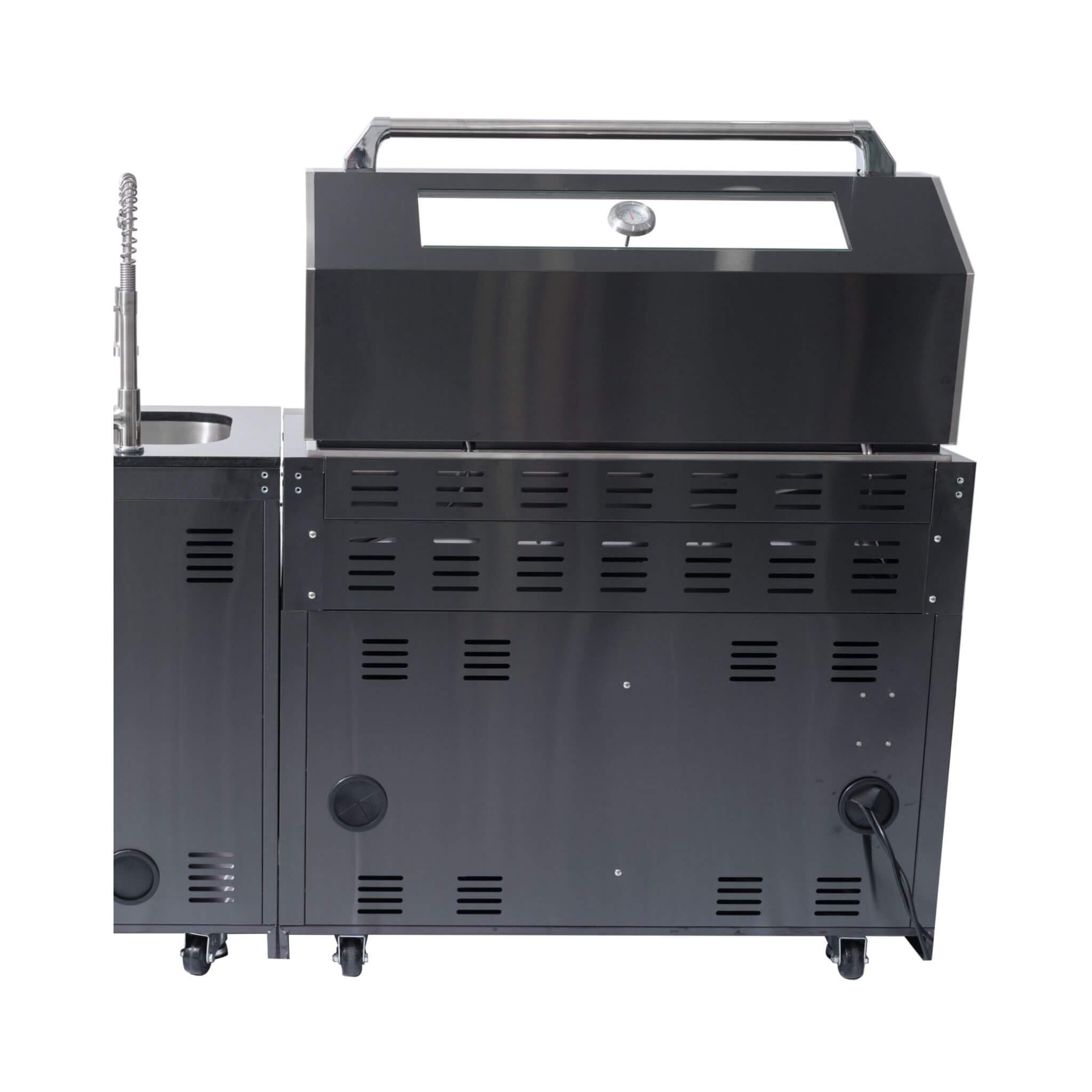 Castelle Flame Inferno Premium Black Stainless Steel 6-Burner Liquid Propane Kitchen Grill Island With Rotisserie Kit (SAK82641)