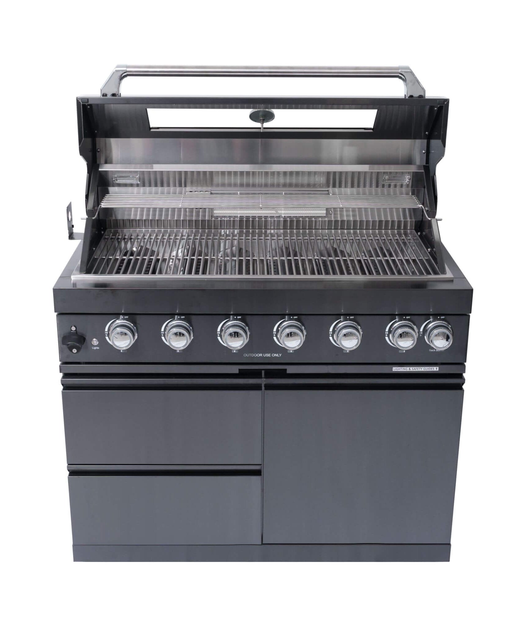 Castelle Flame Inferno Premium Black Stainless Steel 6-Burner Liquid Propane Kitchen Grill Island With Rotisserie Kit (SAK82641)