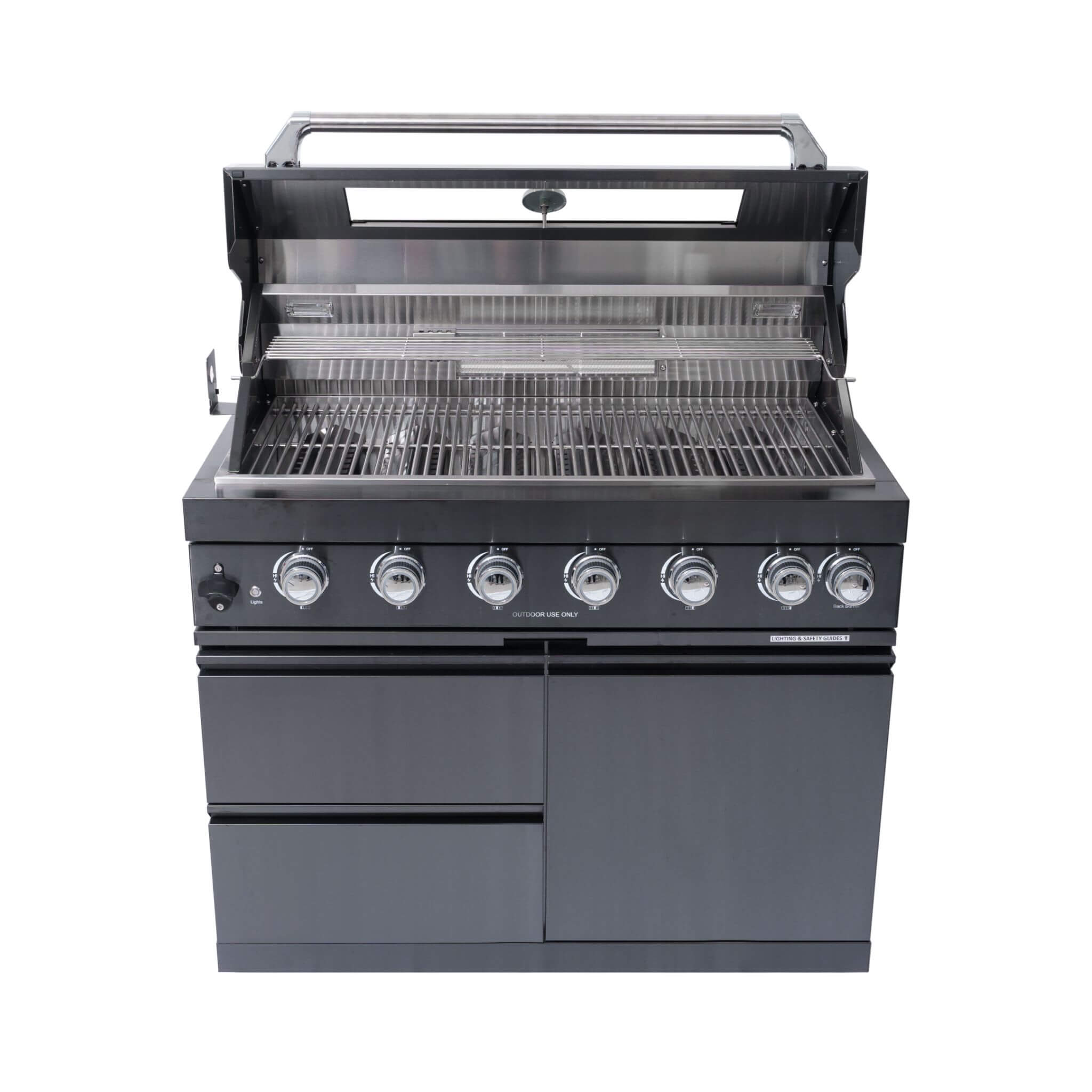 Castelle Flame Inferno Premium Black Stainless Steel 6-Burner Liquid Propane Kitchen Grill Island With Rotisserie Kit (SAK82641)